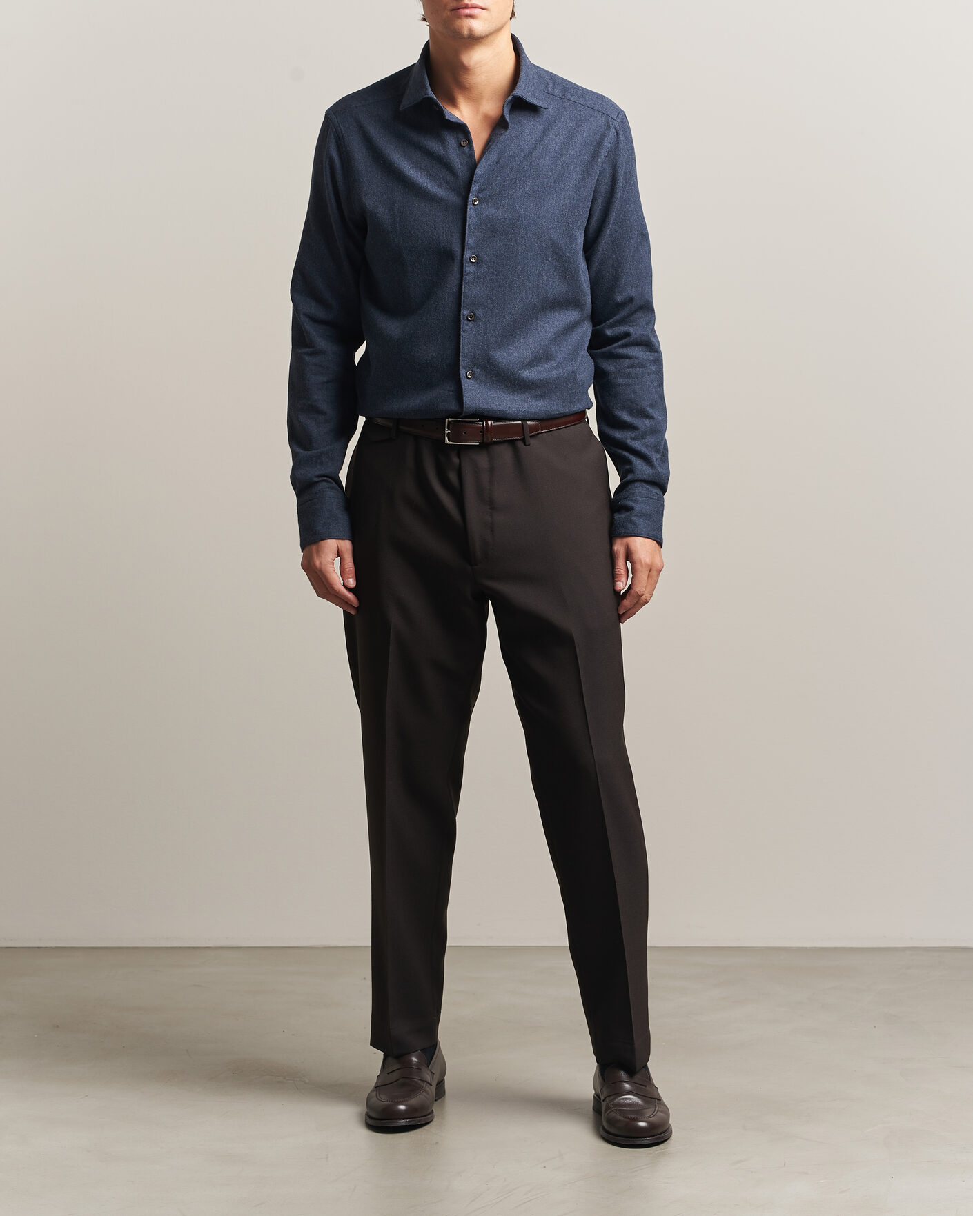 Herre | Skjorter | Stenströms | Slimline Flannel Shirt Navy
