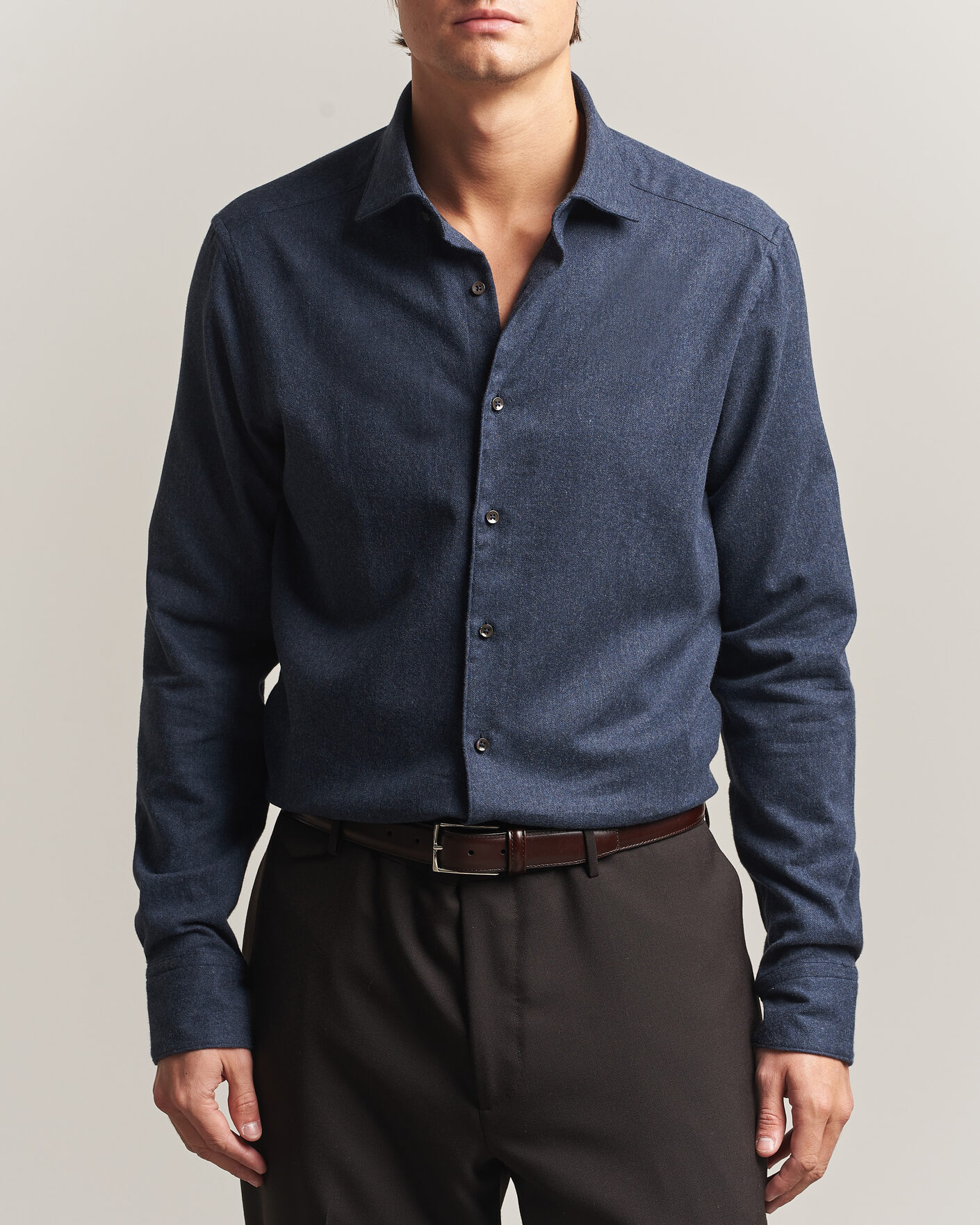 Herre | Skjorter | Stenströms | Slimline Flannel Shirt Navy