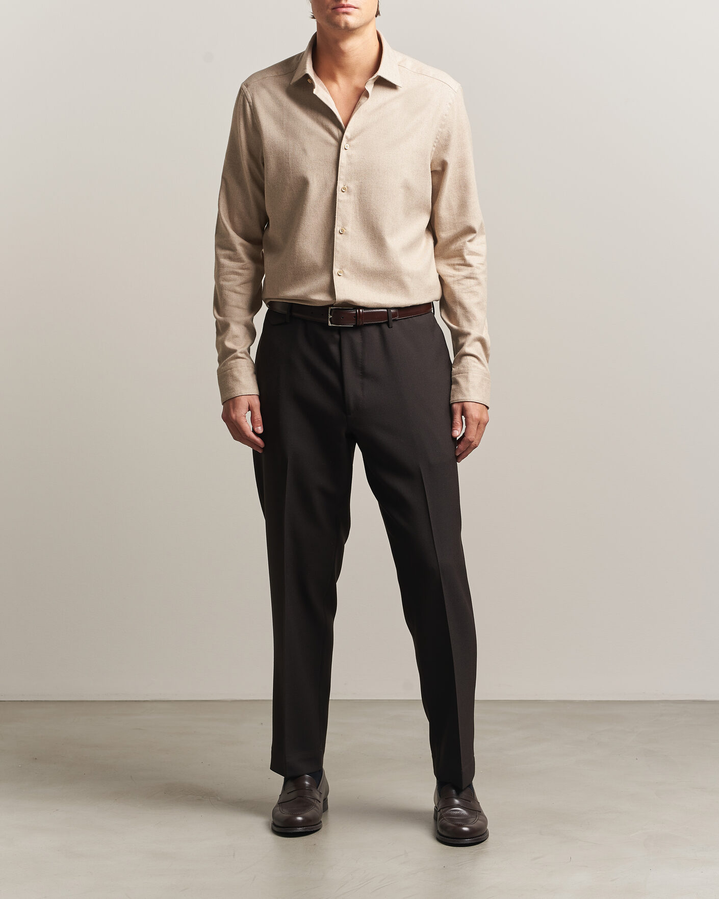 Herre | Skjorter | Stenströms | Slimline Flannel Shirt Beige