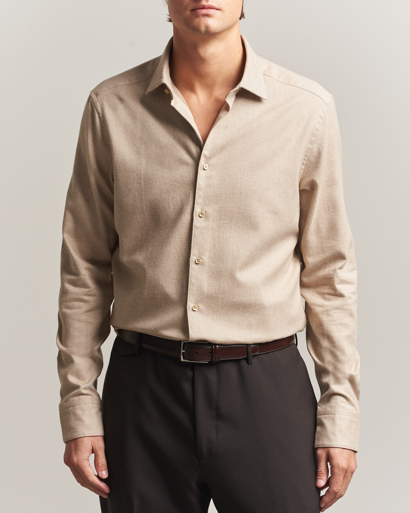 Herre | Skjorter | Stenströms | Slimline Flannel Shirt Beige