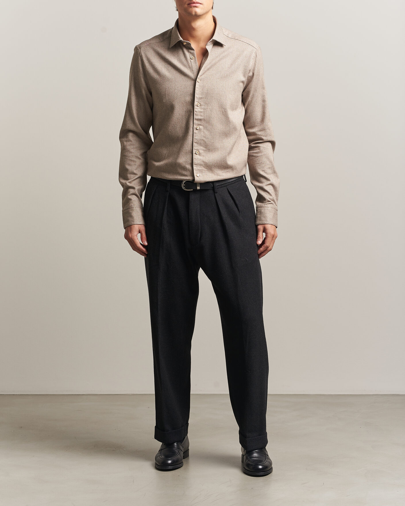 Herre | Skjorter | Stenströms | Slimline Flannel Shirt Light Brown