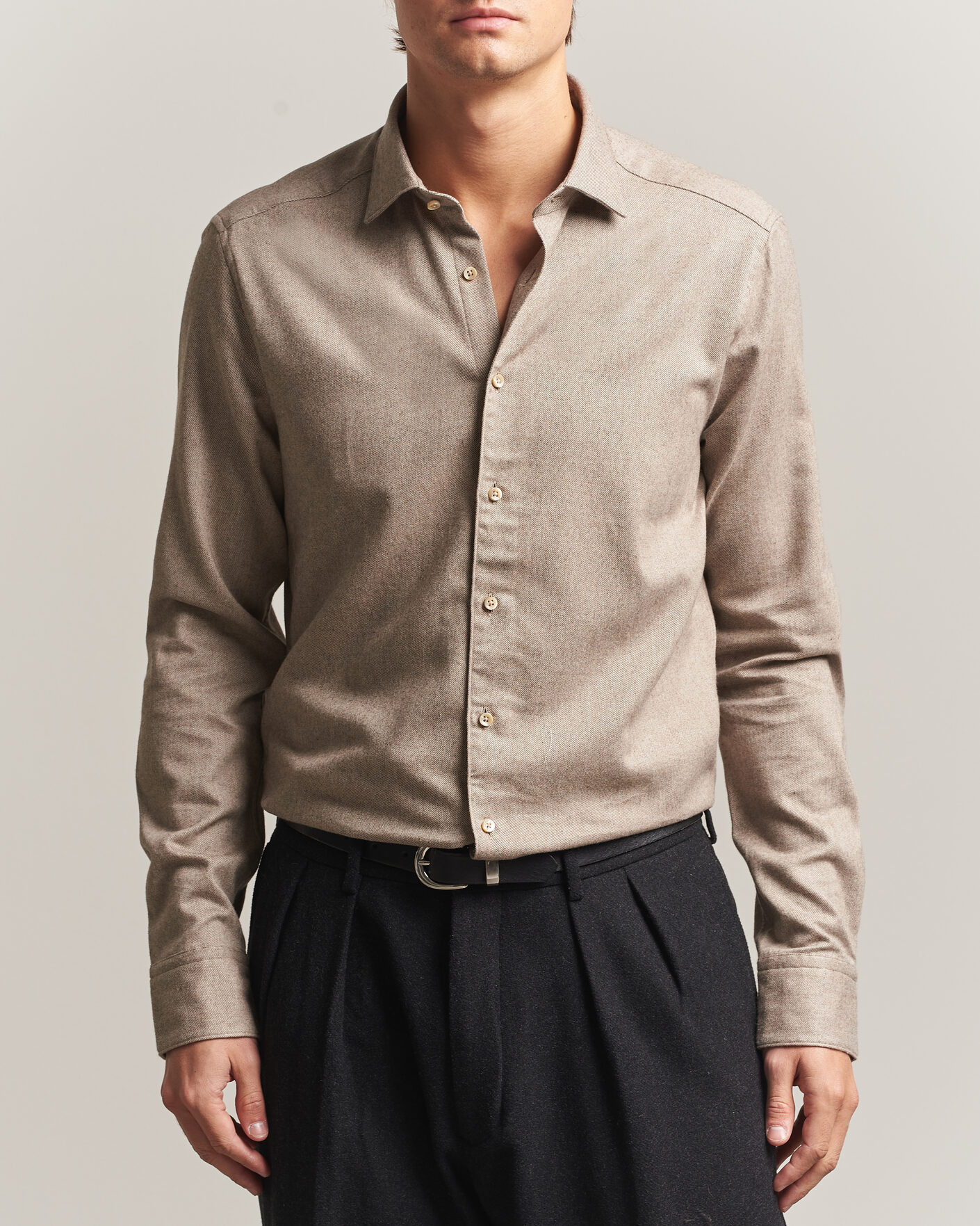 Herre | Skjorter | Stenströms | Slimline Flannel Shirt Light Brown