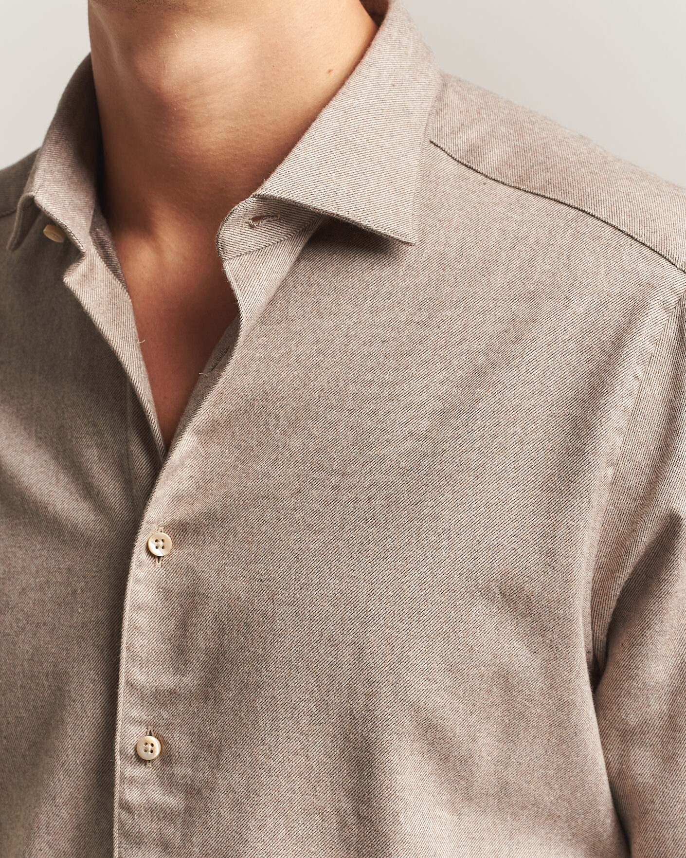 Herre | Skjorter | Stenströms | Slimline Flannel Shirt Light Brown