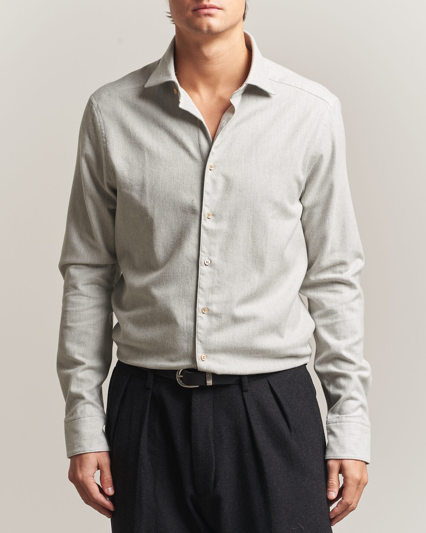 Herre | Skjorter | Stenströms | Slimline Flannel Shirt Light Grey