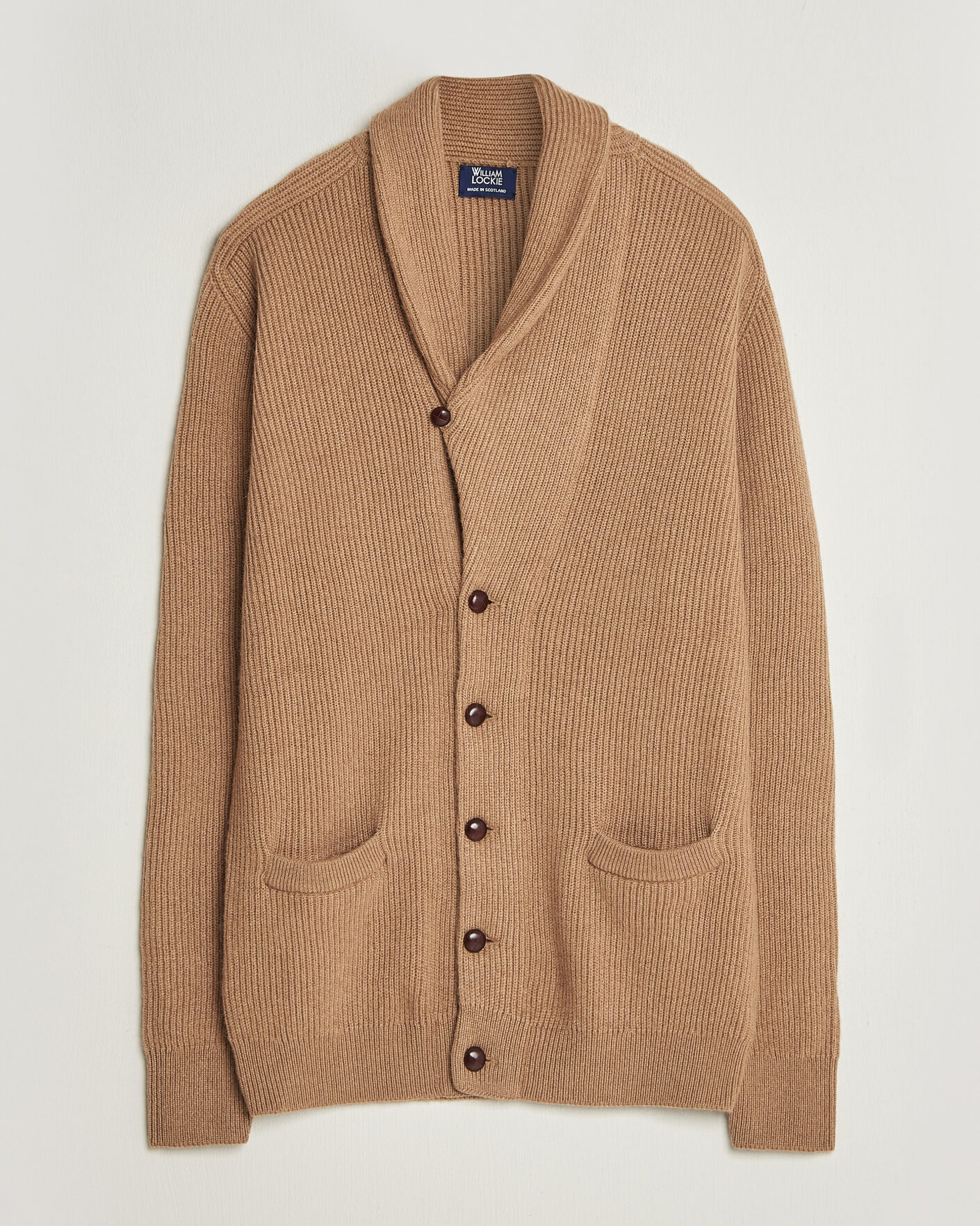 Herre | Trøjer | William Lockie | Windsor Camelhair Shawl Cardigan Natural Brown
