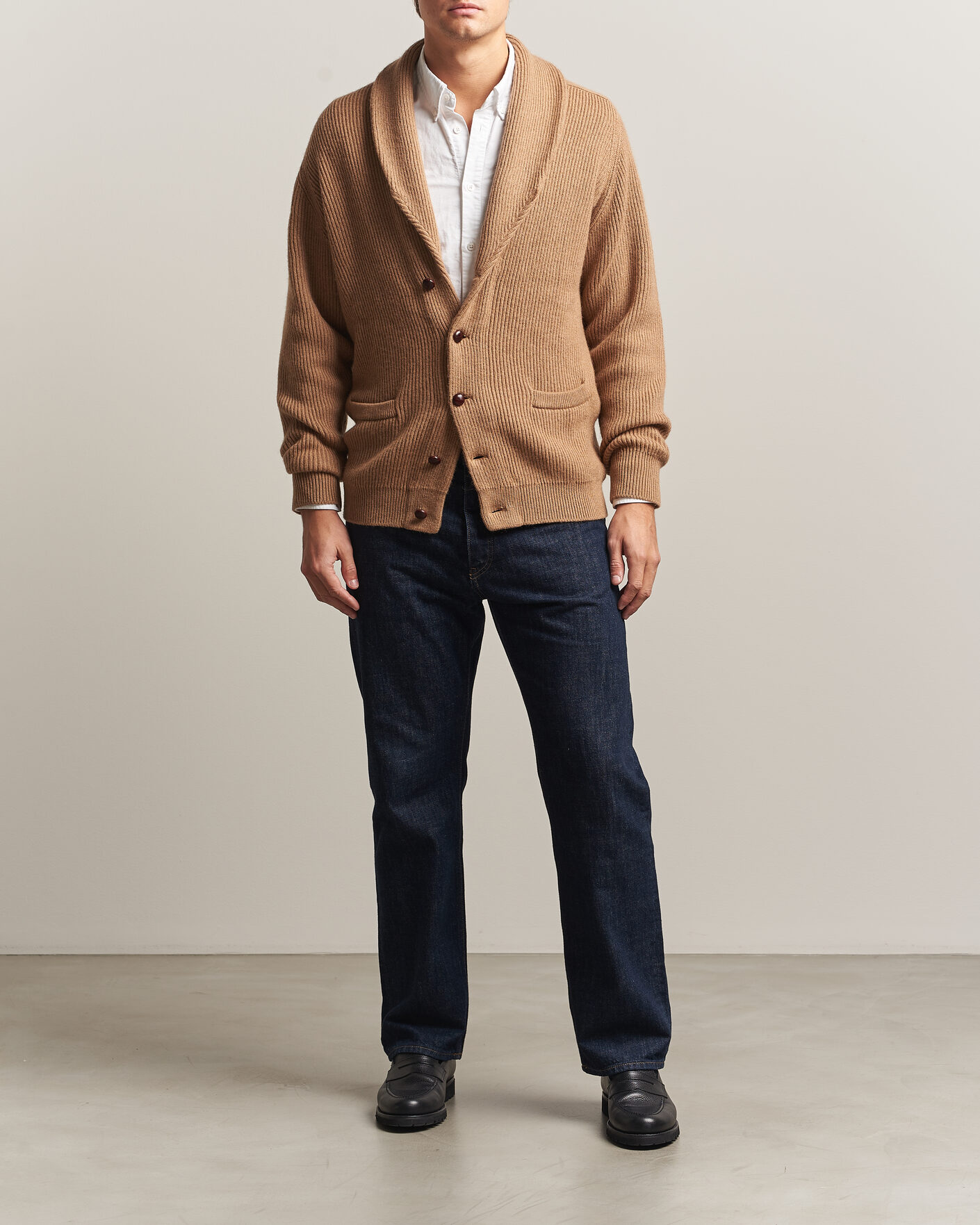 Herre | Trøjer | William Lockie | Windsor Camelhair Shawl Cardigan Natural Brown