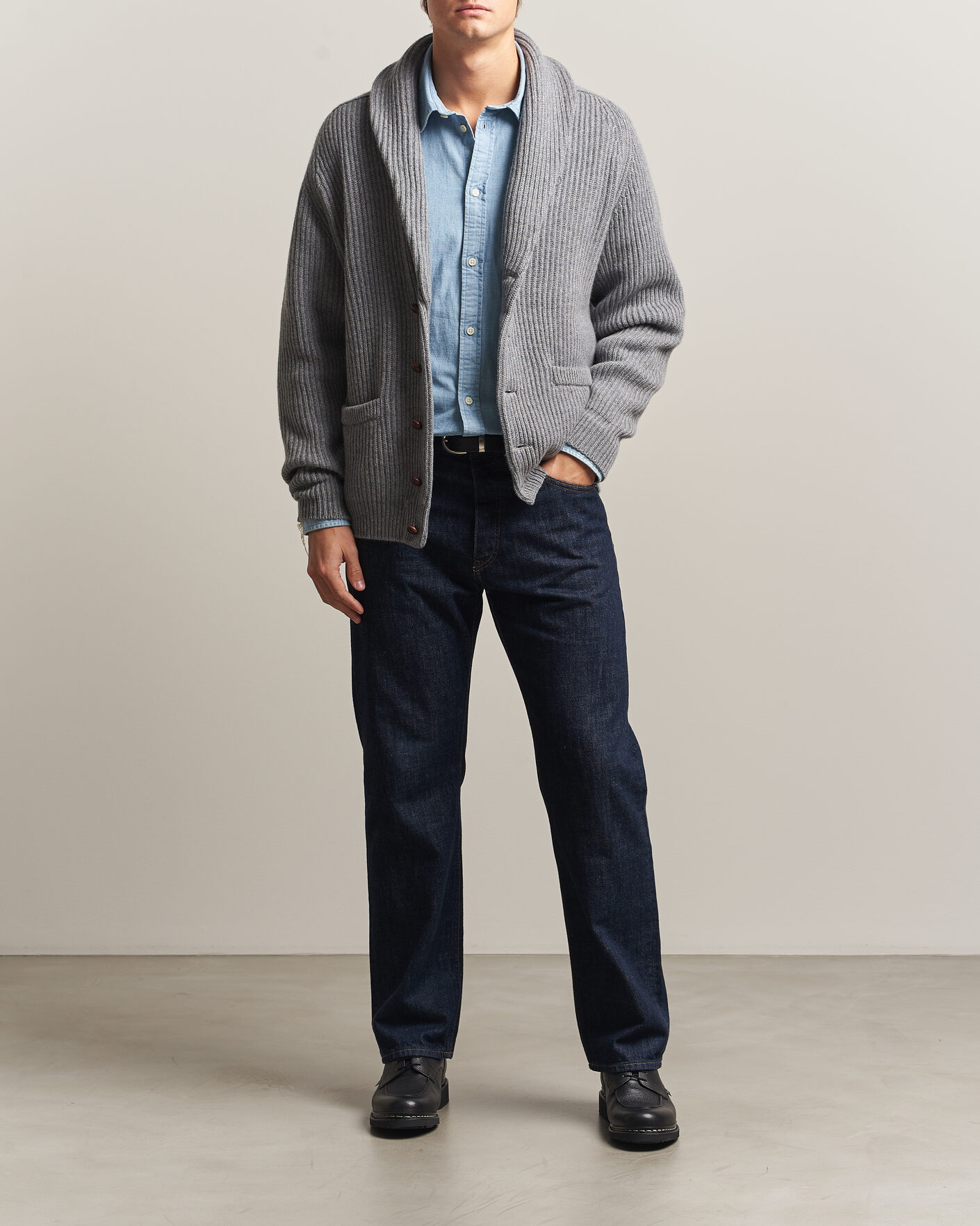 Herre | Trøjer | William Lockie | Windsor Cashmere Shawl Cardigan Flannel Grey