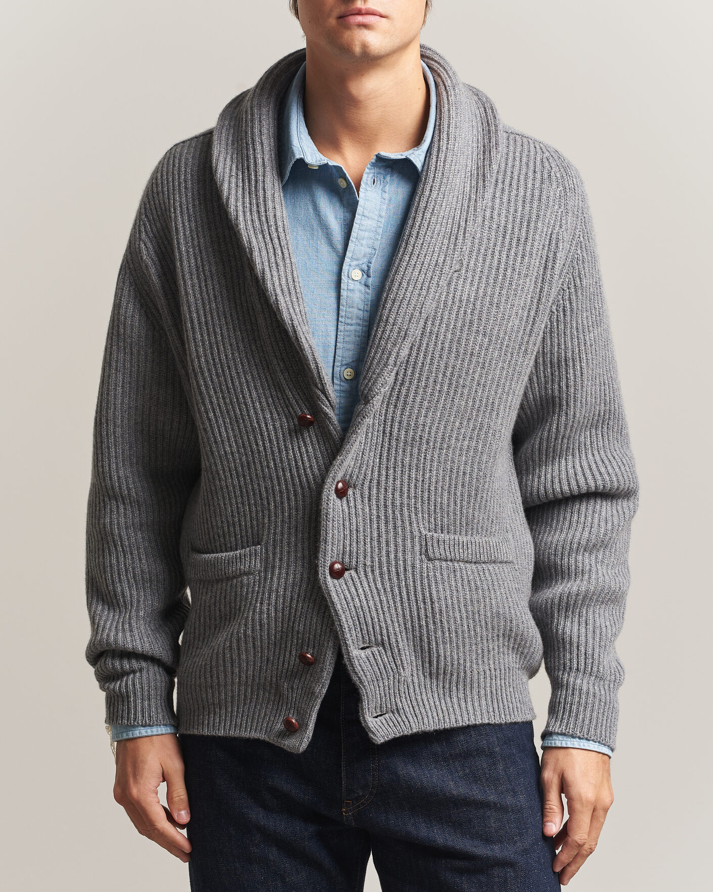 Herre | Trøjer | William Lockie | Windsor Cashmere Shawl Cardigan Flannel Grey
