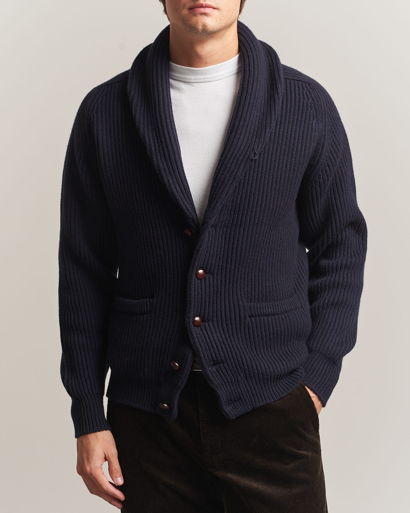 Herre | Trøjer | William Lockie | Windsor Cashmere Shawl Cardigan Navy
