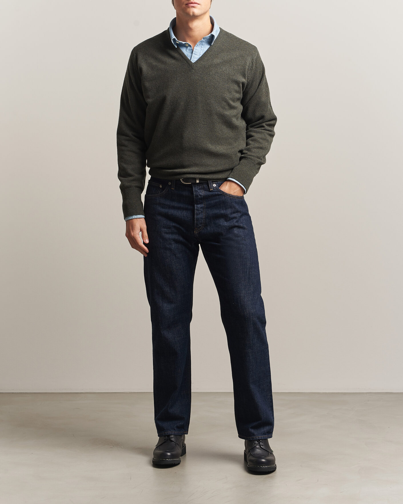 Herre | Trøjer | William Lockie | Rob Lambswool V-Neck Seaweed
