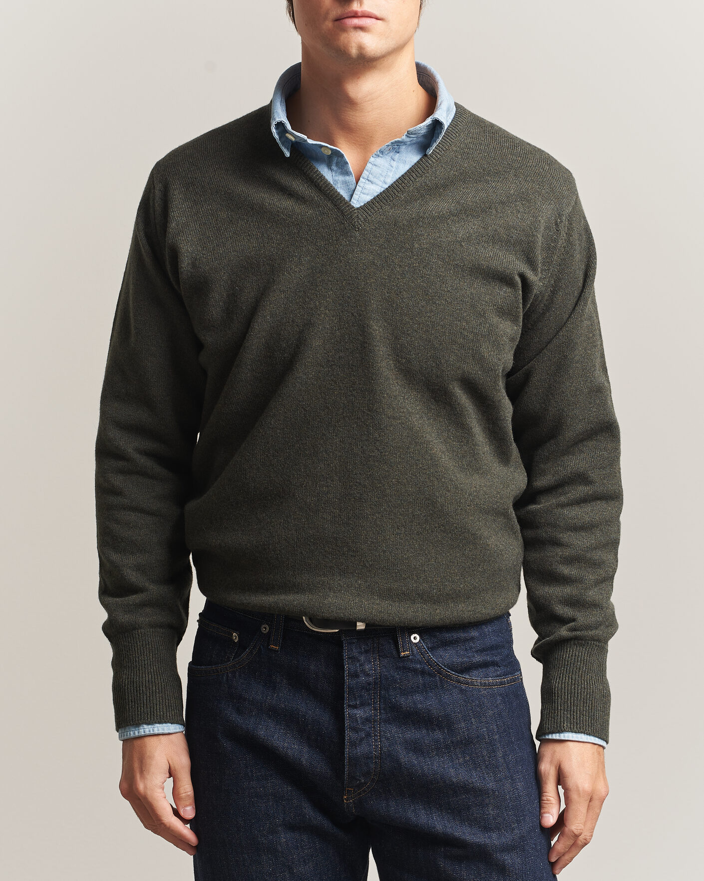Herre | Trøjer | William Lockie | Rob Lambswool V-Neck Seaweed