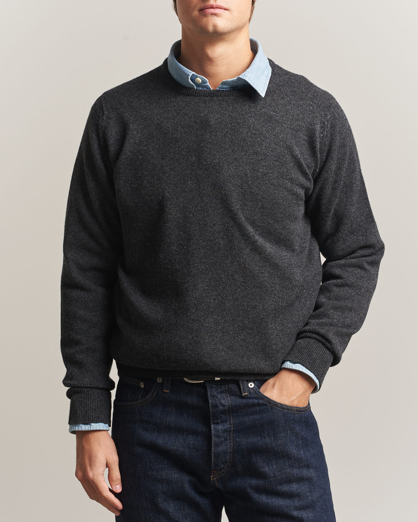 Herre | Trøjer | William Lockie | Rob Lambswool Crewneck Charcoal