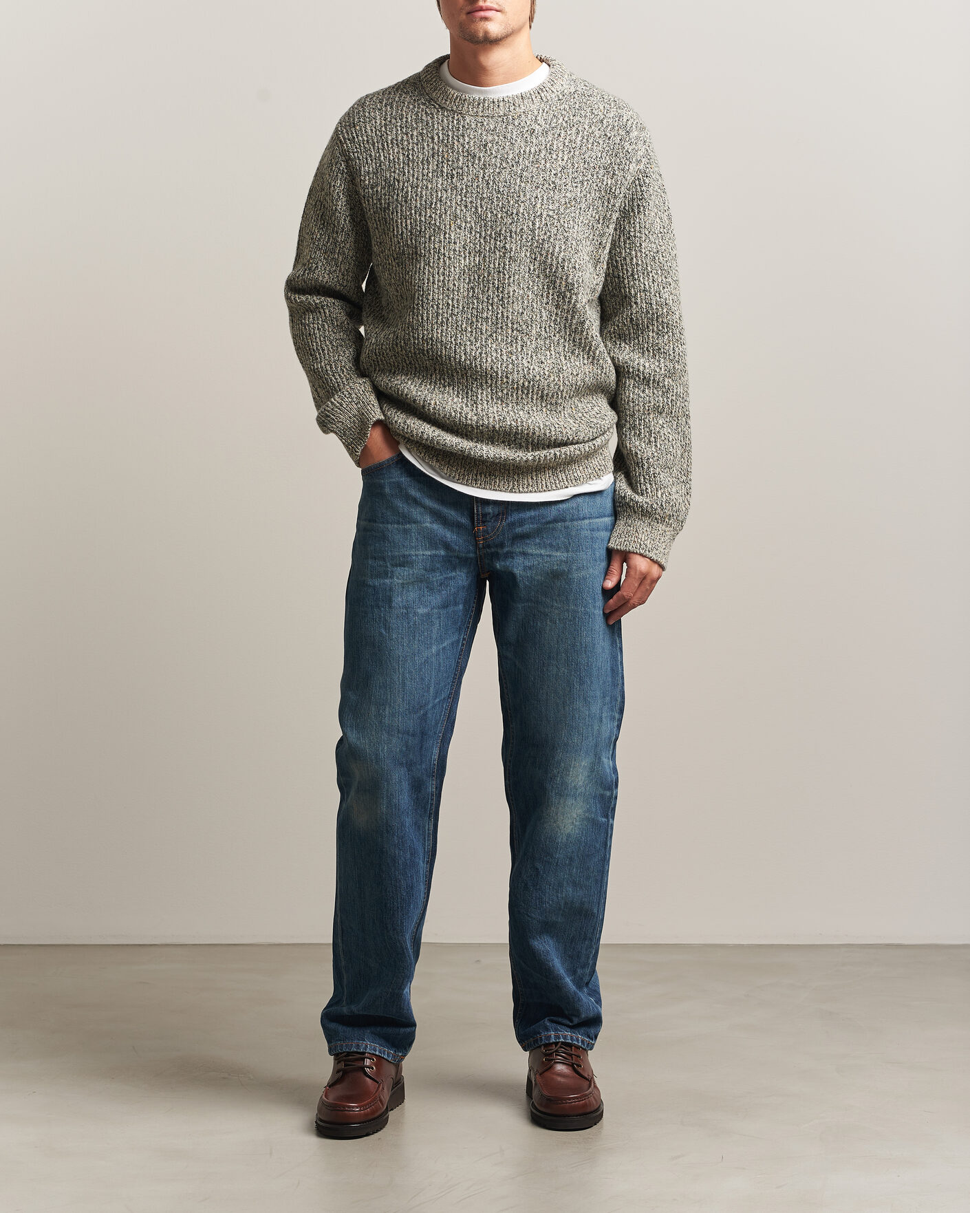Herre | Trøjer | Nudie Jeans | August Wool Rib Knitted Sweater Green Melange