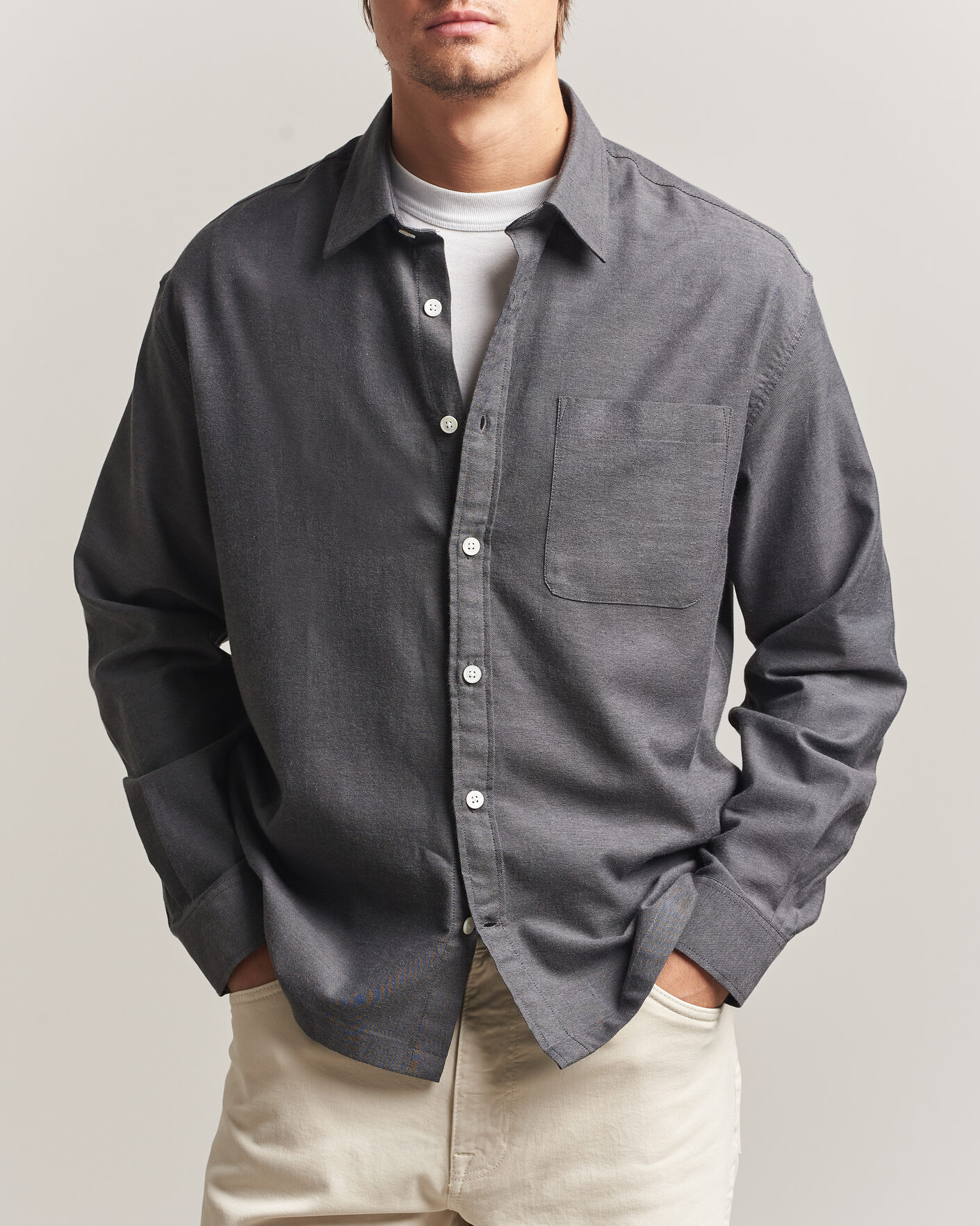 Herre | Skjorter | NN07 | Deon Brushed Light Flannel Shirt Dark Grey