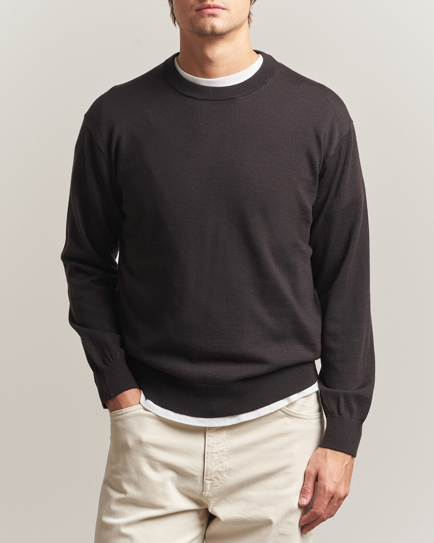 Herre | Trøjer | NN07 | Nate Wool Knitted Crew Neck Deep Truffle