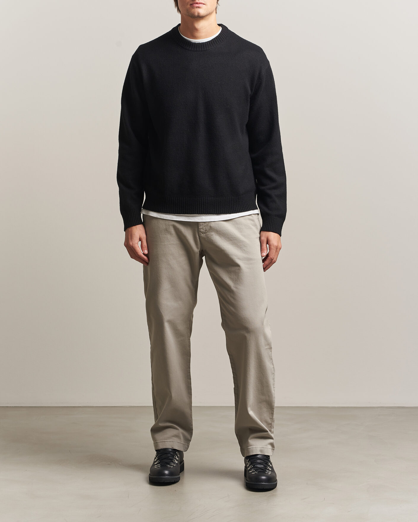 Herre | Trøjer | NN07 | Russel Wool/Cotton Knitted Sweater Black