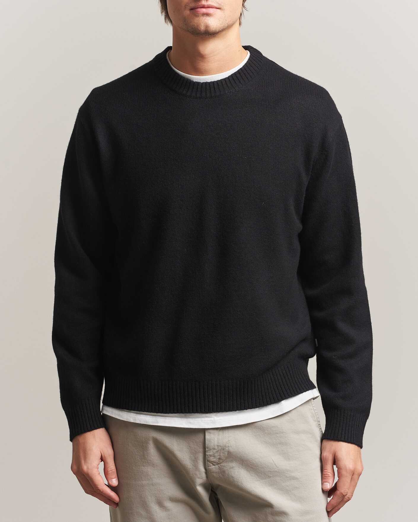 Herre | Trøjer | NN07 | Russel Wool/Cotton Knitted Sweater Black