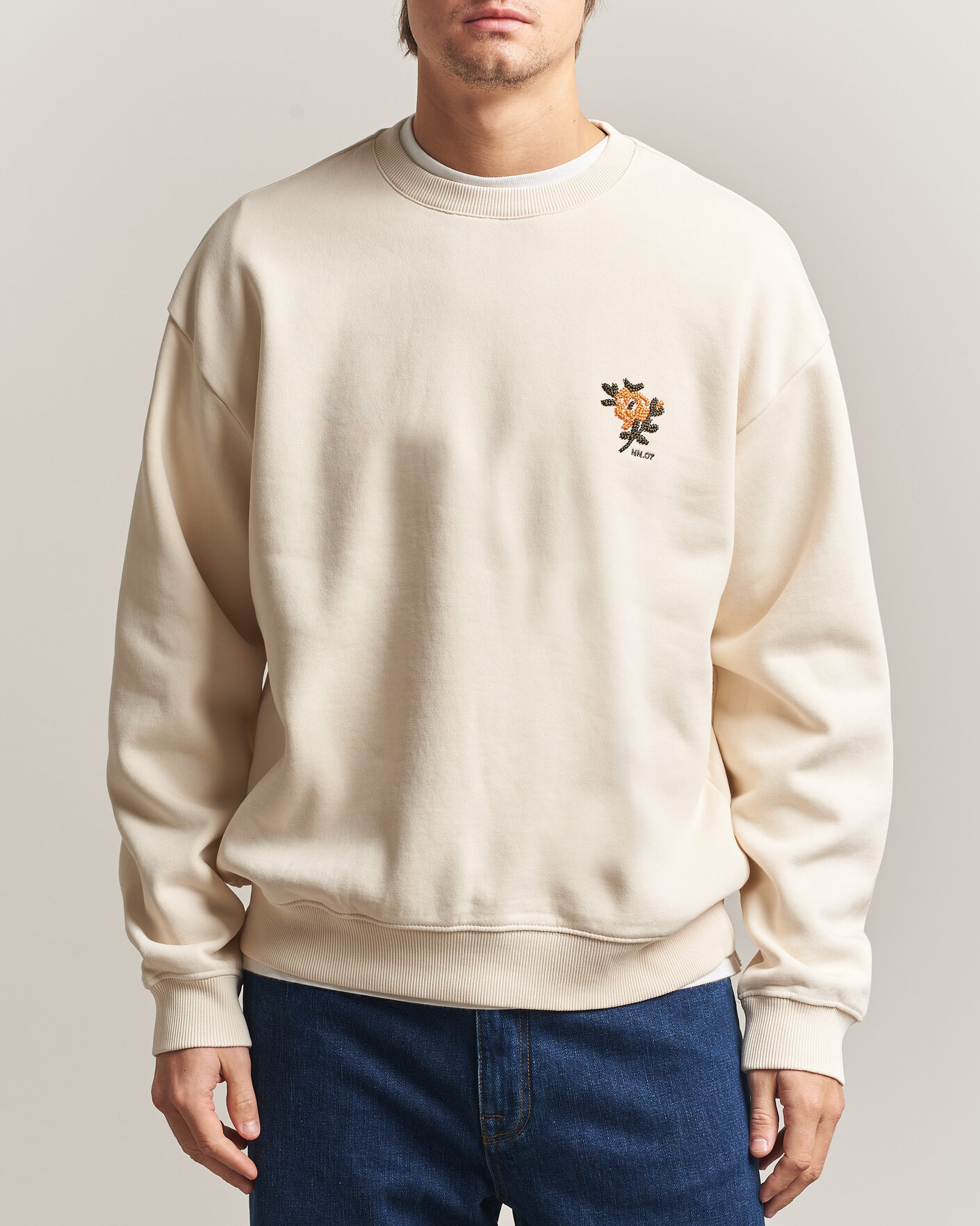 Herre | Trøjer | NN07 | David Embroidered Sweatshirt Ivory