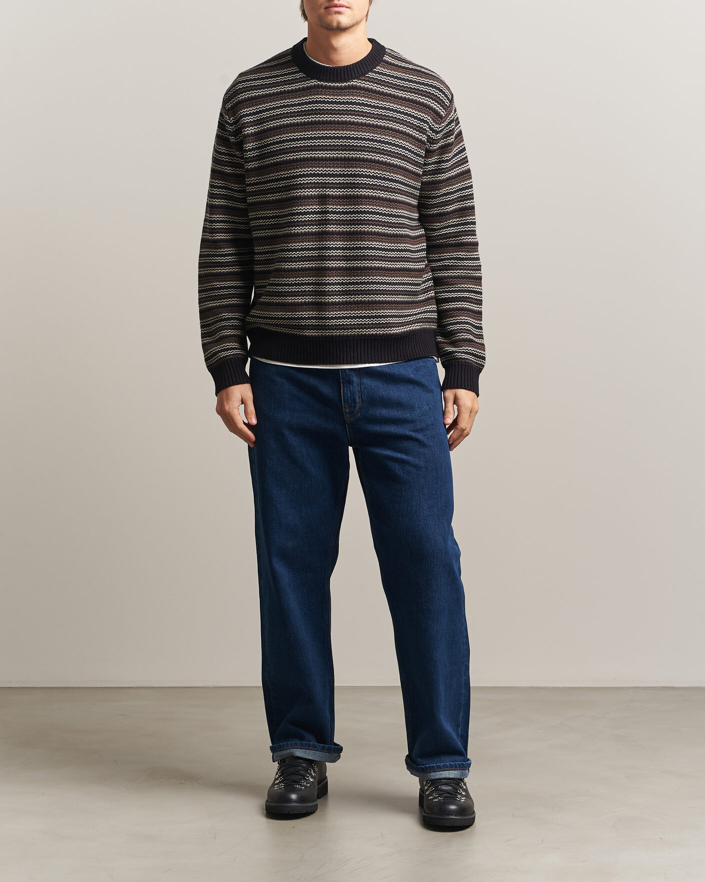 Herre | Trøjer | NN07 | Russel Wool/Cotton Striped Sweater Black Multi