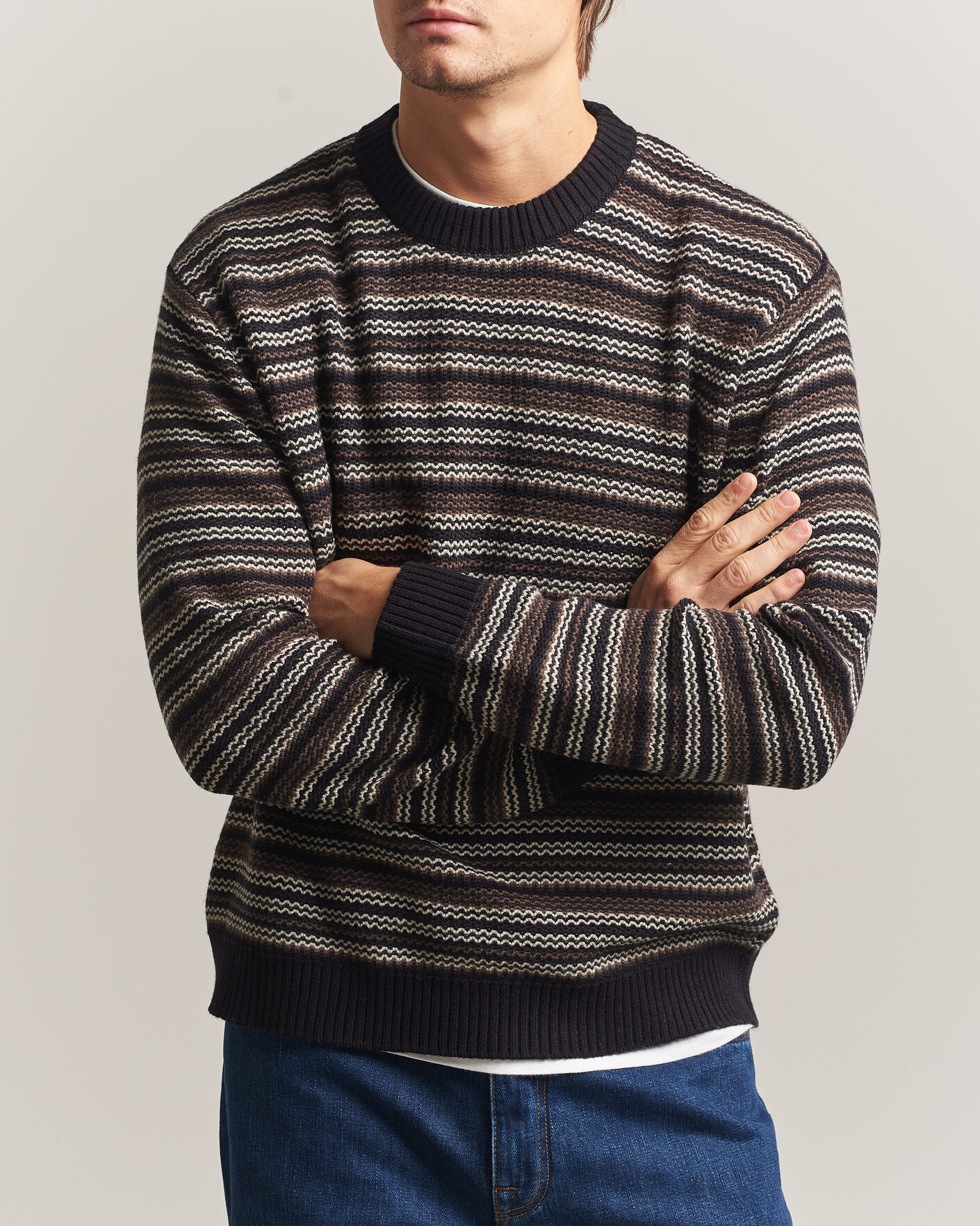 Herre | Trøjer | NN07 | Russel Wool/Cotton Striped Sweater Black Multi