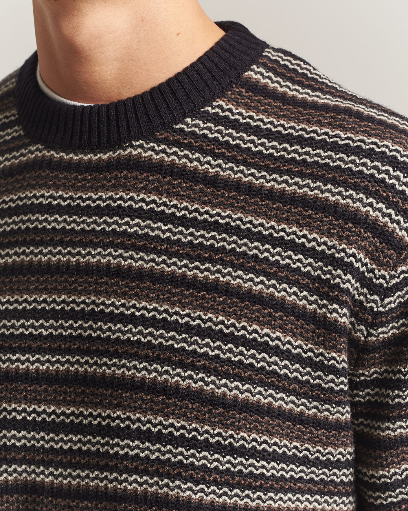 Herre | Trøjer | NN07 | Russel Wool/Cotton Striped Sweater Black Multi
