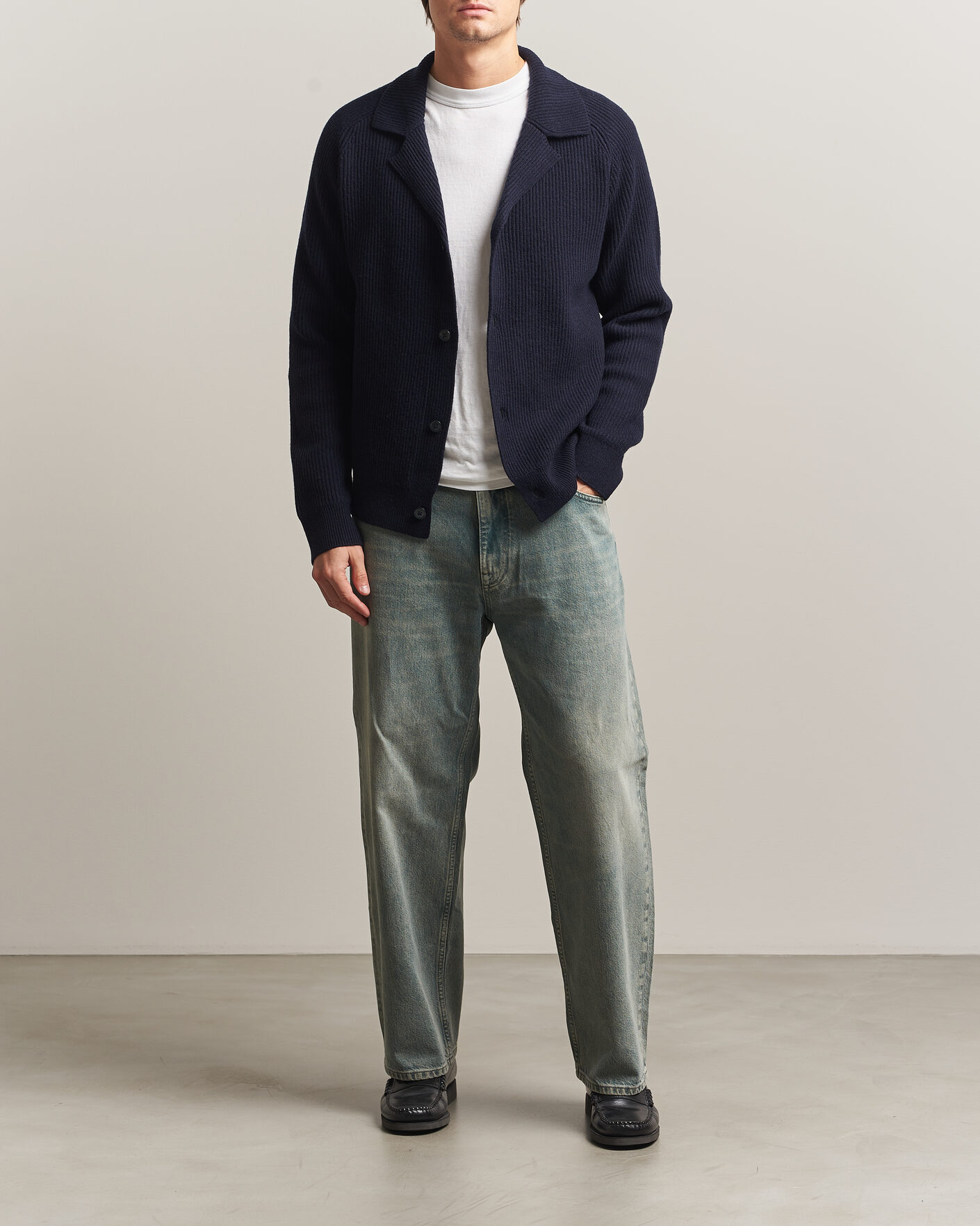 Herre | Trøjer | NN07 | Shane Wool Knitted Cardigan Navy Blue
