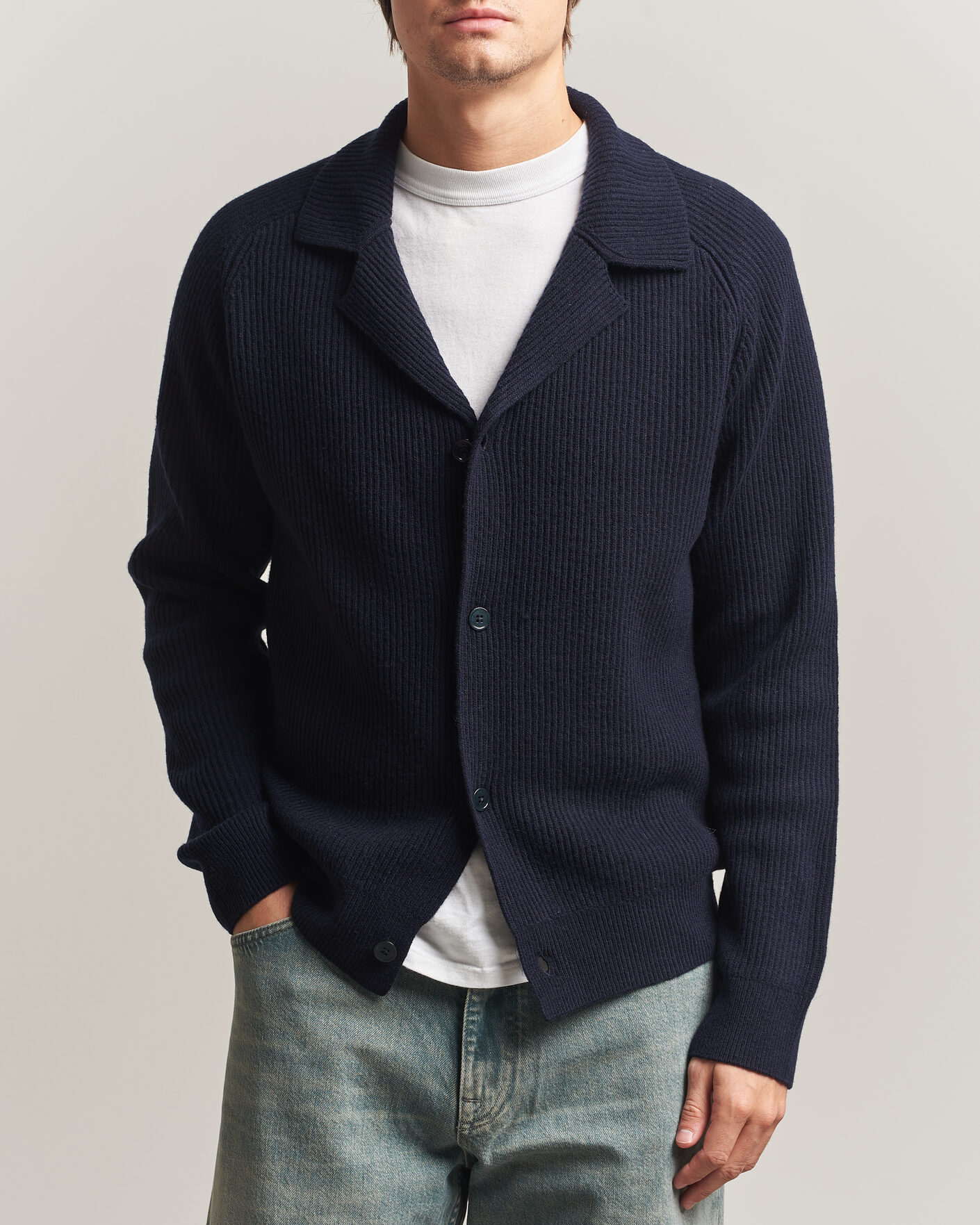 Herre | Trøjer | NN07 | Shane Wool Knitted Cardigan Navy Blue