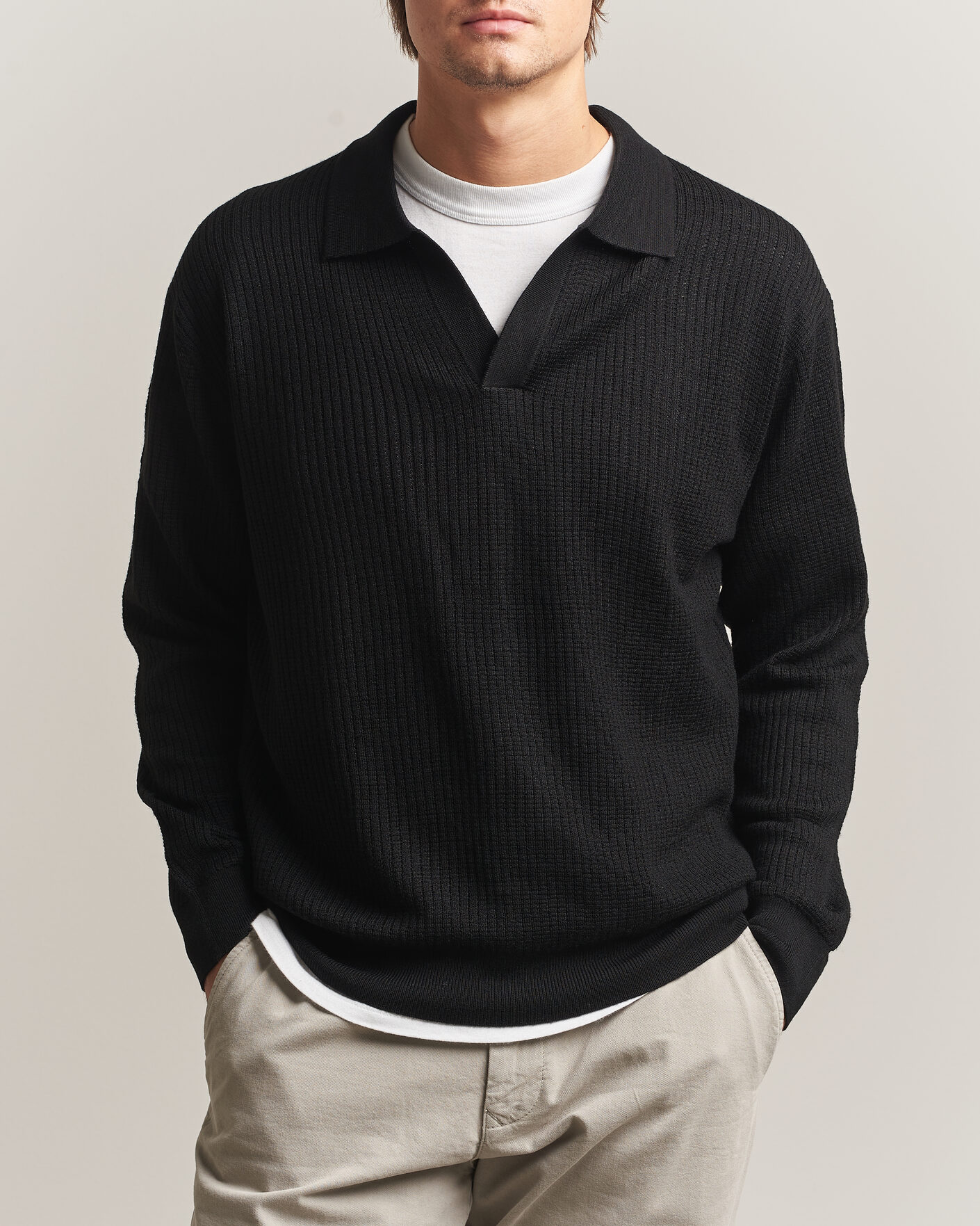 Herre | Trøjer | NN07 | Nate Wool Knitted Polo Black