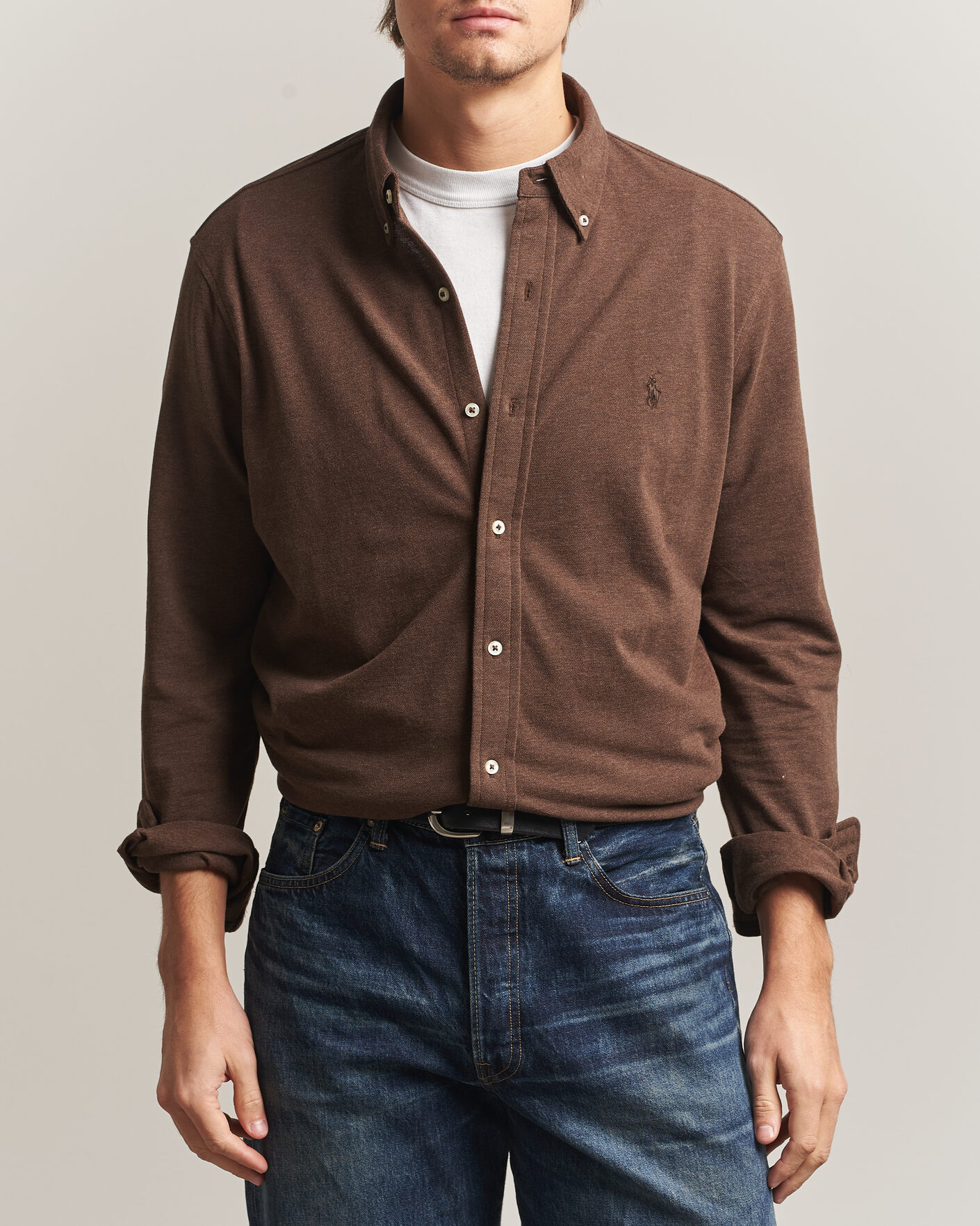 Herre | Polotrøjer | Polo Ralph Lauren | Featherweight Mesh Shirt Nutmeg Brown Heather