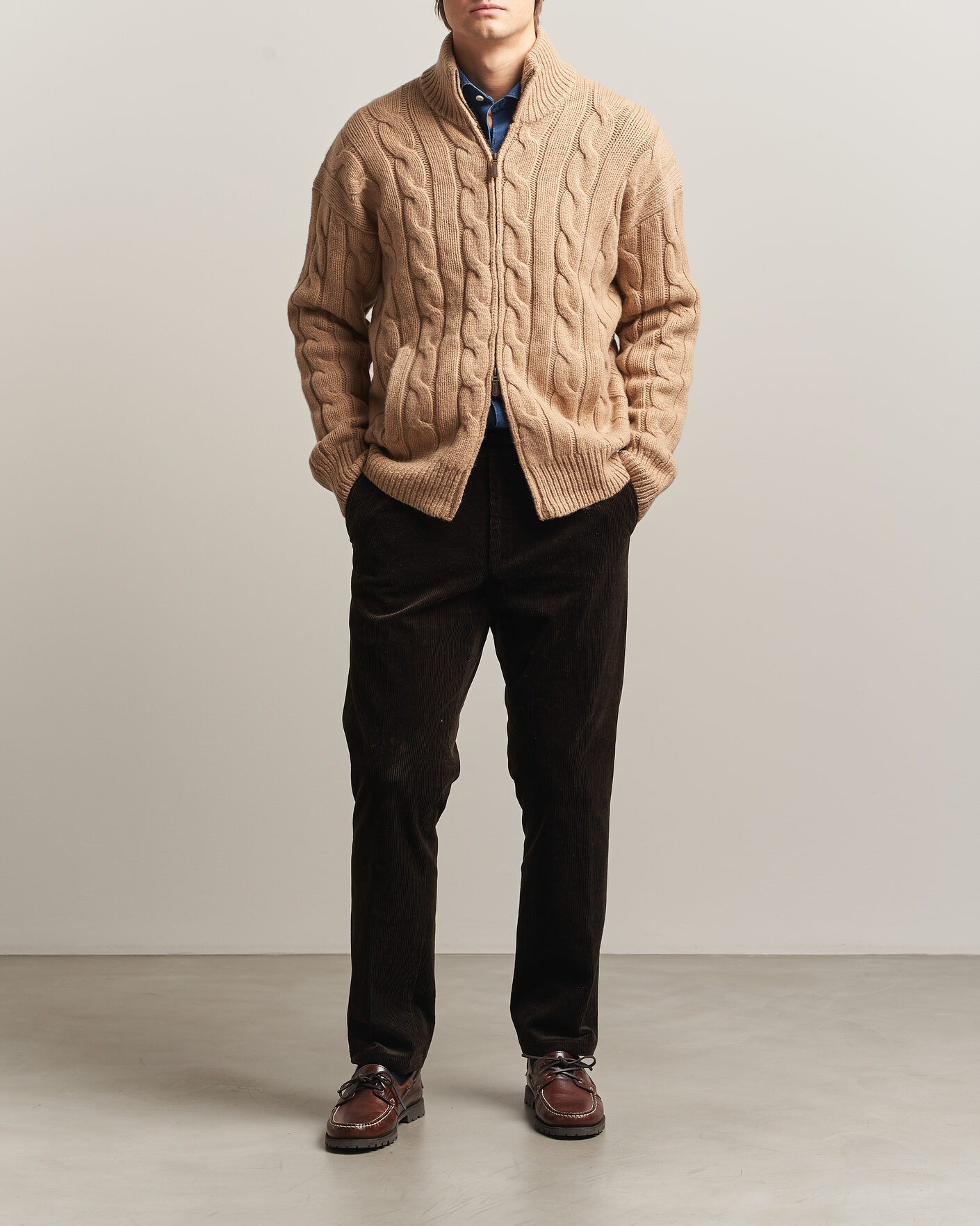 Herre | Trøjer | Polo Ralph Lauren | Wool/Alpaca Cable Full-Zip Camel Melange