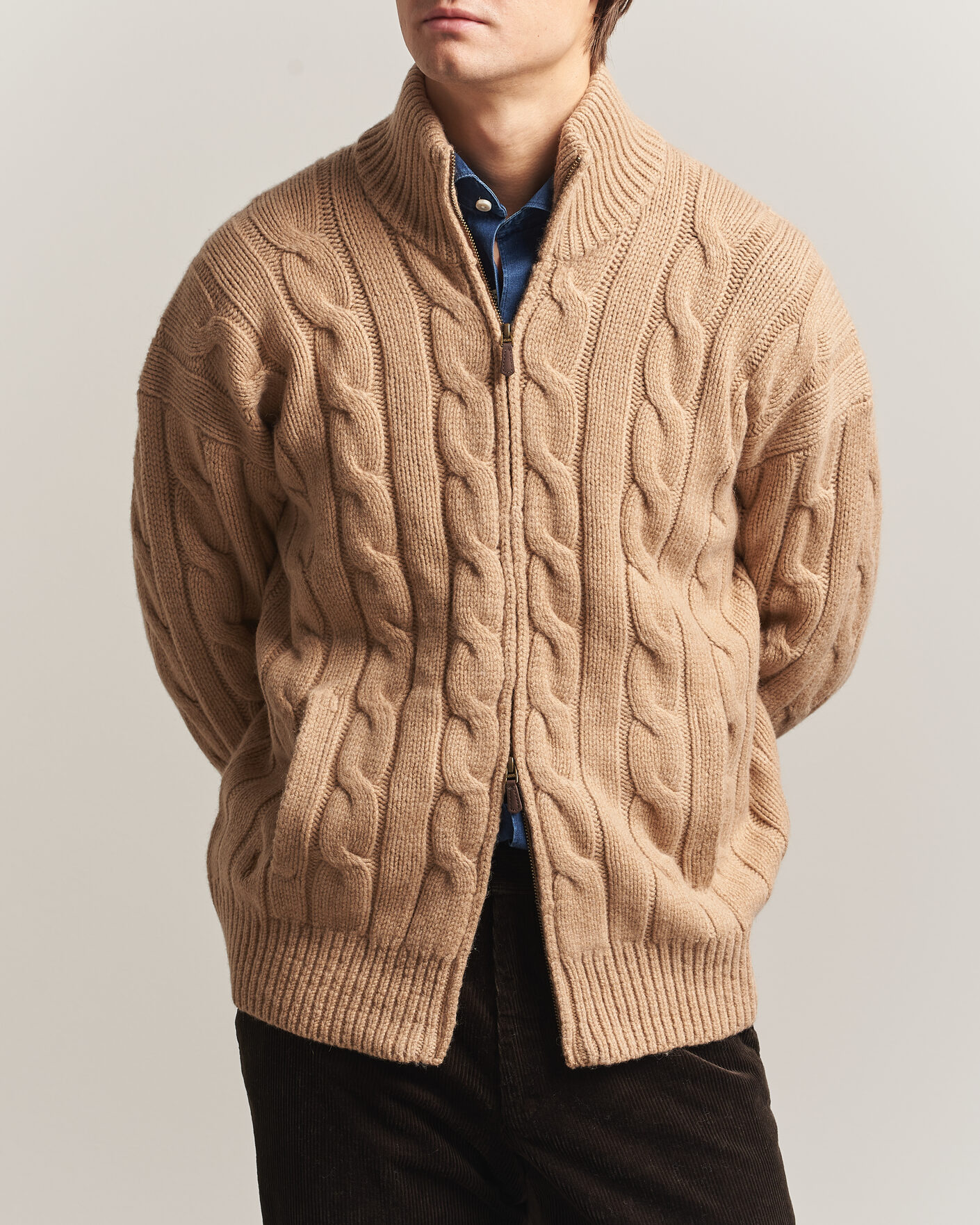 Herre | Trøjer | Polo Ralph Lauren | Wool/Alpaca Cable Full-Zip Camel Melange
