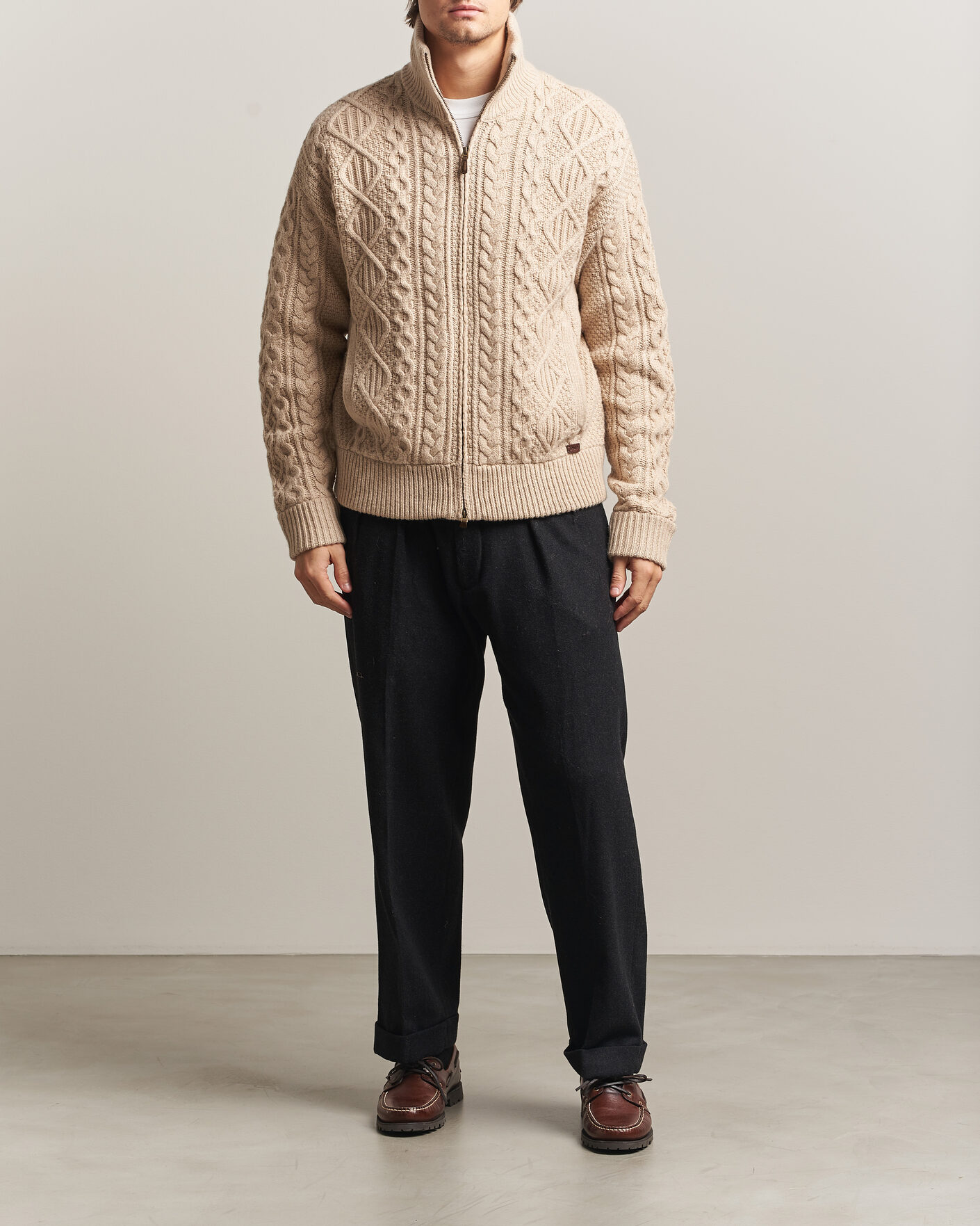 Herre | Trøjer | Polo Ralph Lauren | Wool/Alpaca Aran Full-Zip Jicama Brown Heather