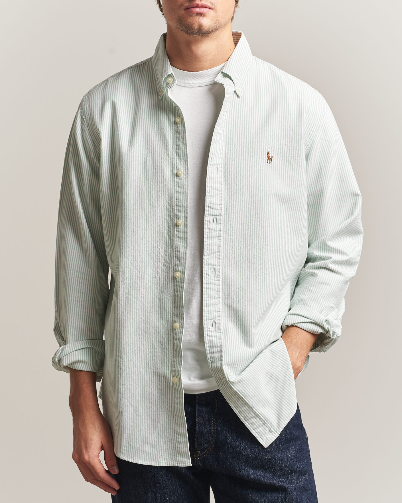 Herre | Skjorter | Polo Ralph Lauren | Custom Slim Fit Oxford Shirt Pistachio/White