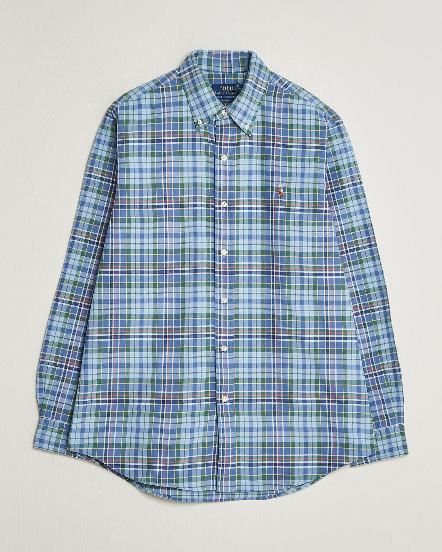 Herre | Skjorter | Polo Ralph Lauren | Custom Slim Fit Check Oxford Shirt Blue Dusty/Green
