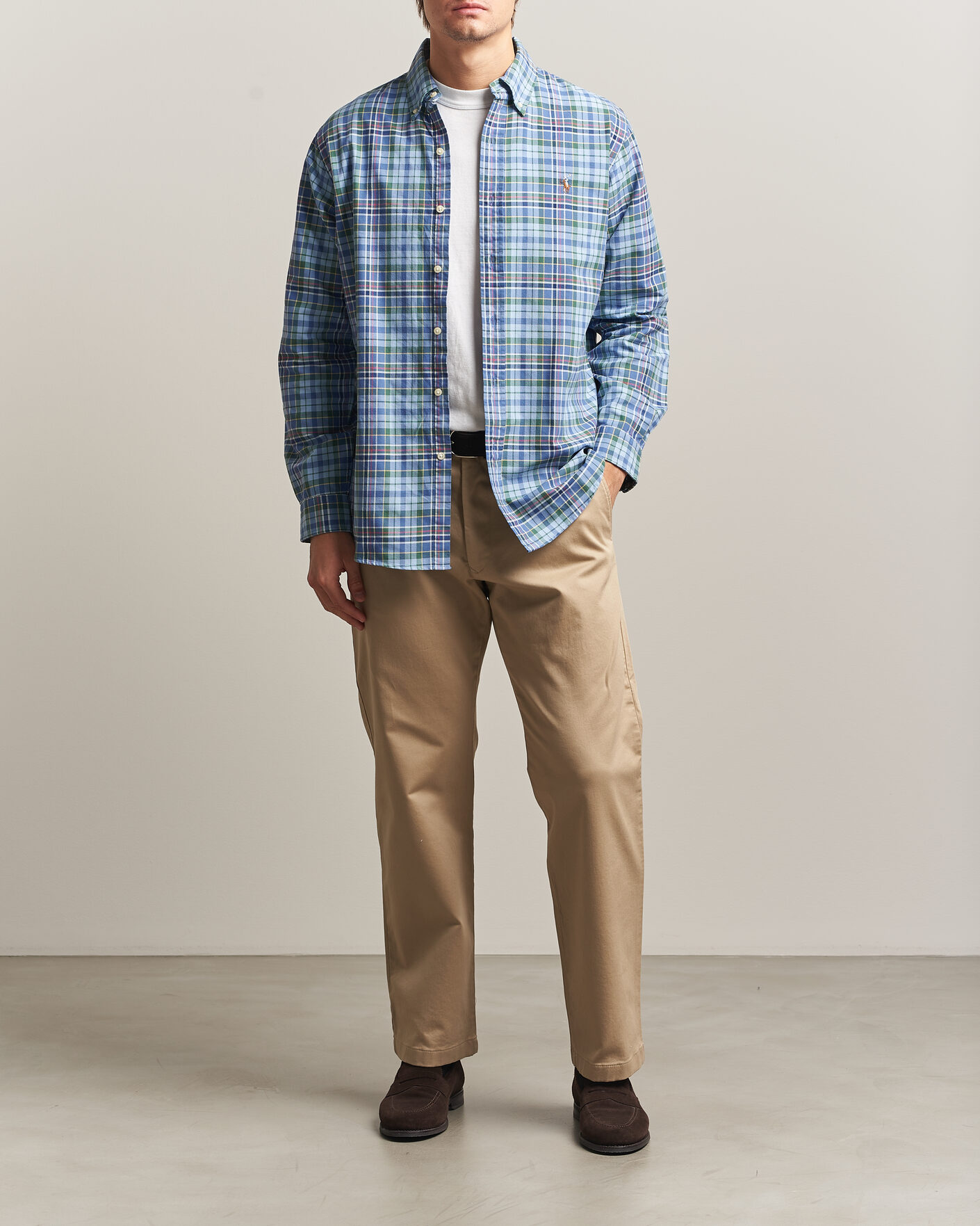 Herre | Skjorter | Polo Ralph Lauren | Custom Slim Fit Check Oxford Shirt Blue Dusty/Green