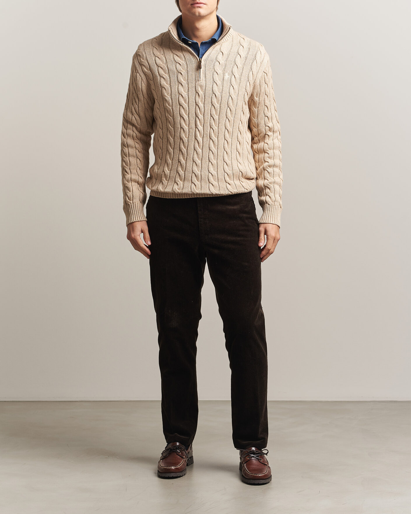 Herre | Trøjer | Polo Ralph Lauren | Cotton Cable Half Zip Brown Heather