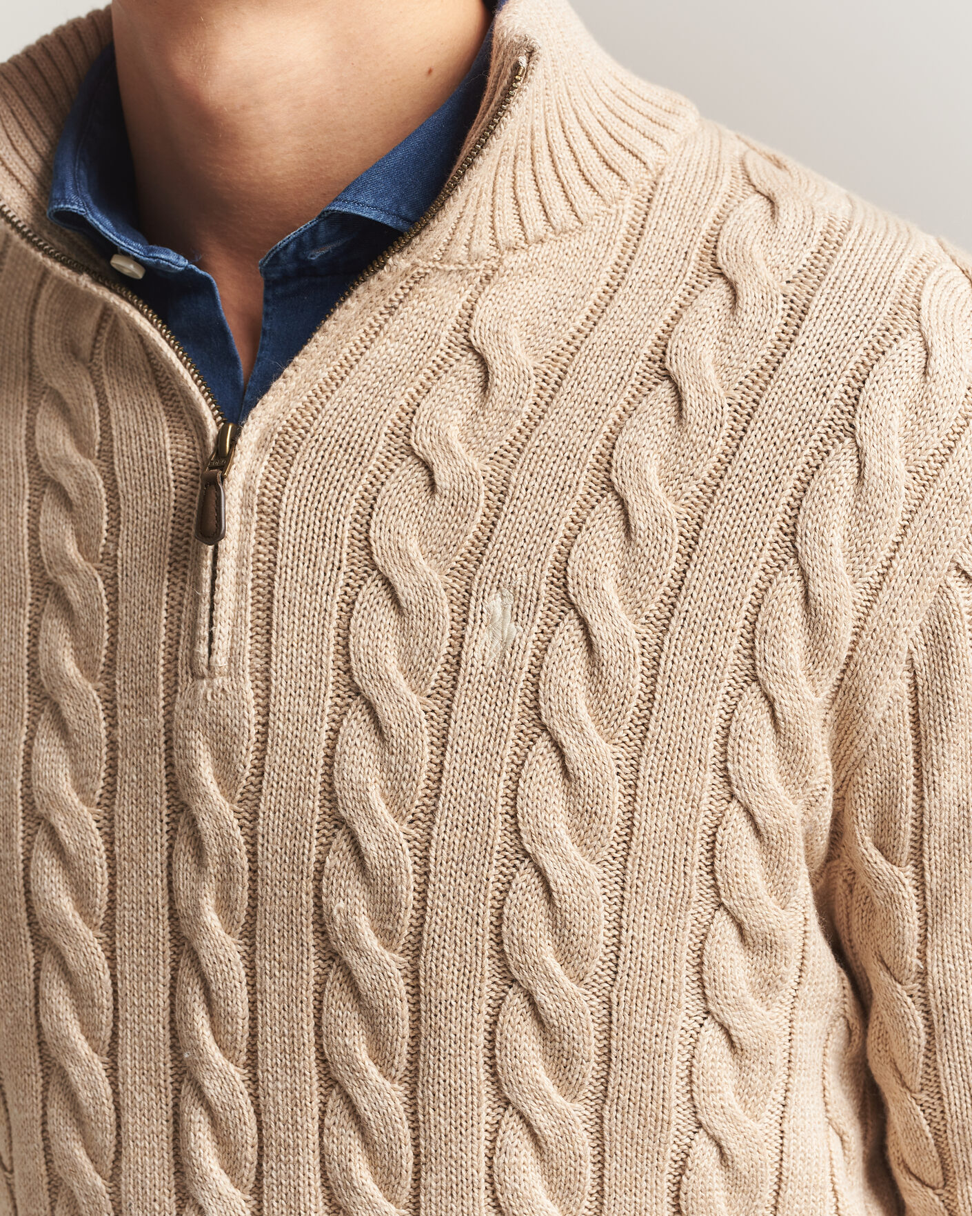 Herre | Trøjer | Polo Ralph Lauren | Cotton Cable Half Zip Brown Heather
