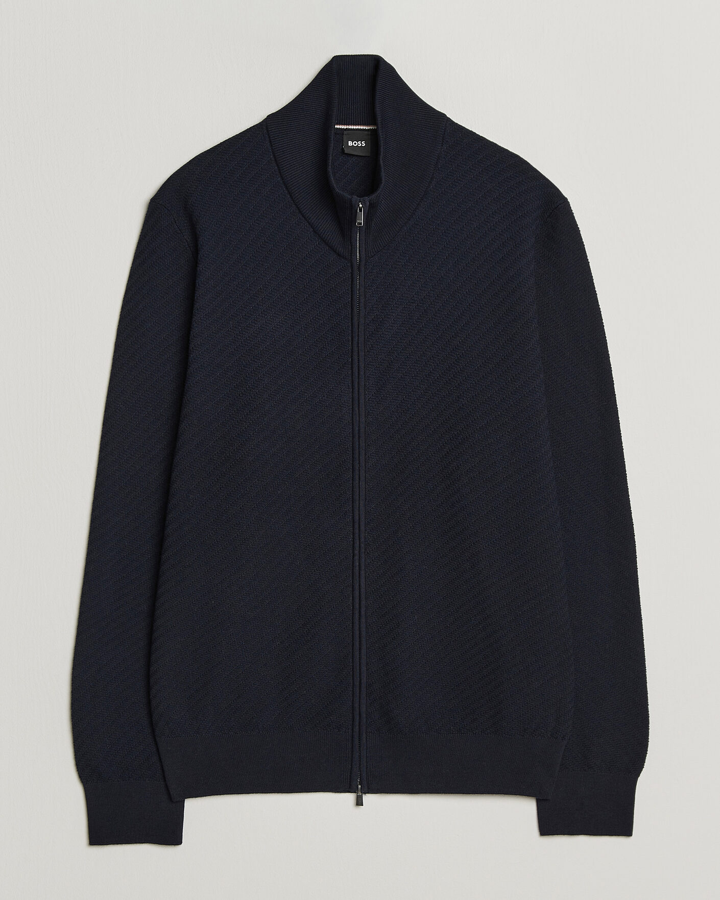 Herre | Trøjer | BOSS BLACK | Loretti Cotton Knitted Full Zip Dark Blue