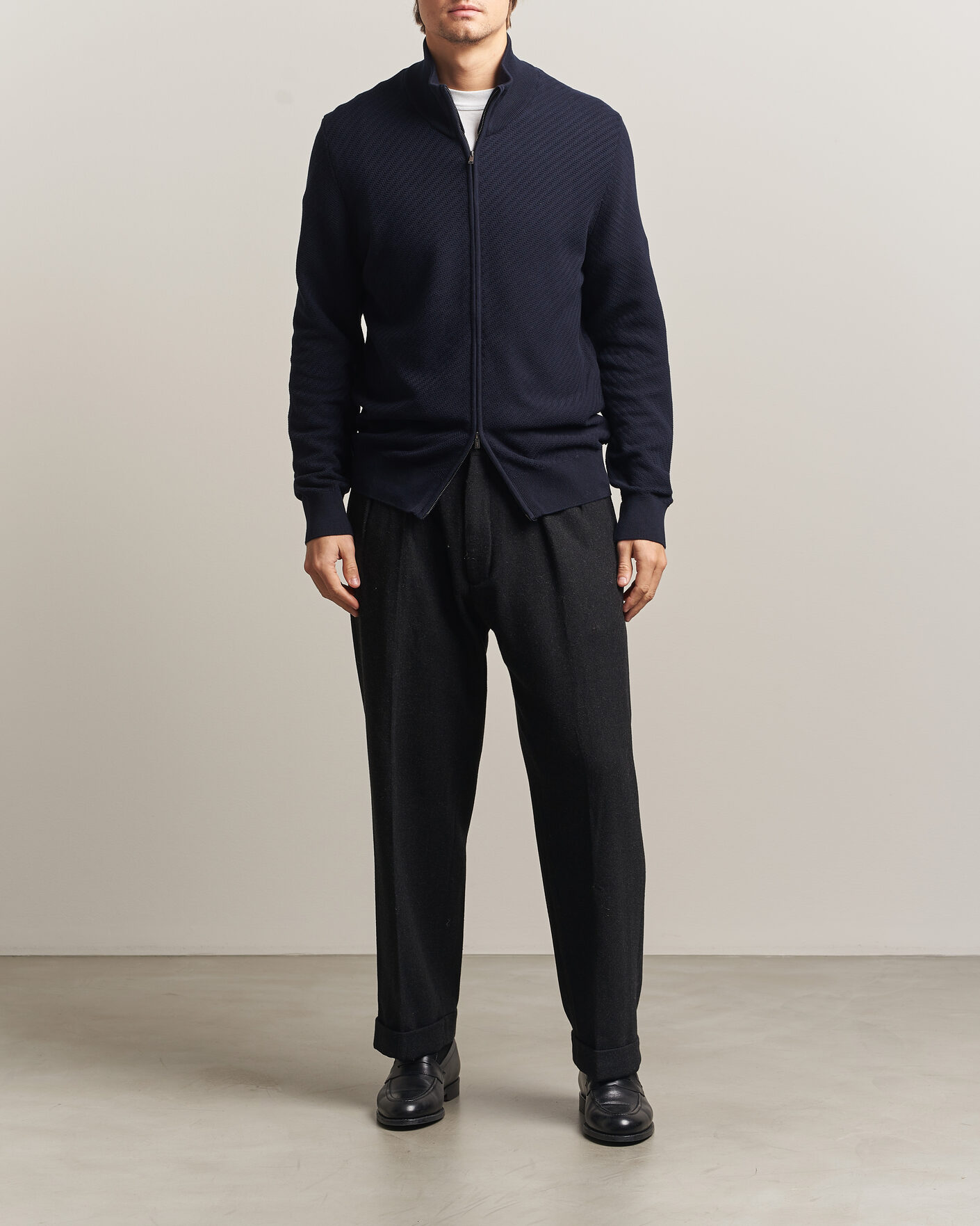 Herre | Trøjer | BOSS BLACK | Loretti Cotton Knitted Full Zip Dark Blue