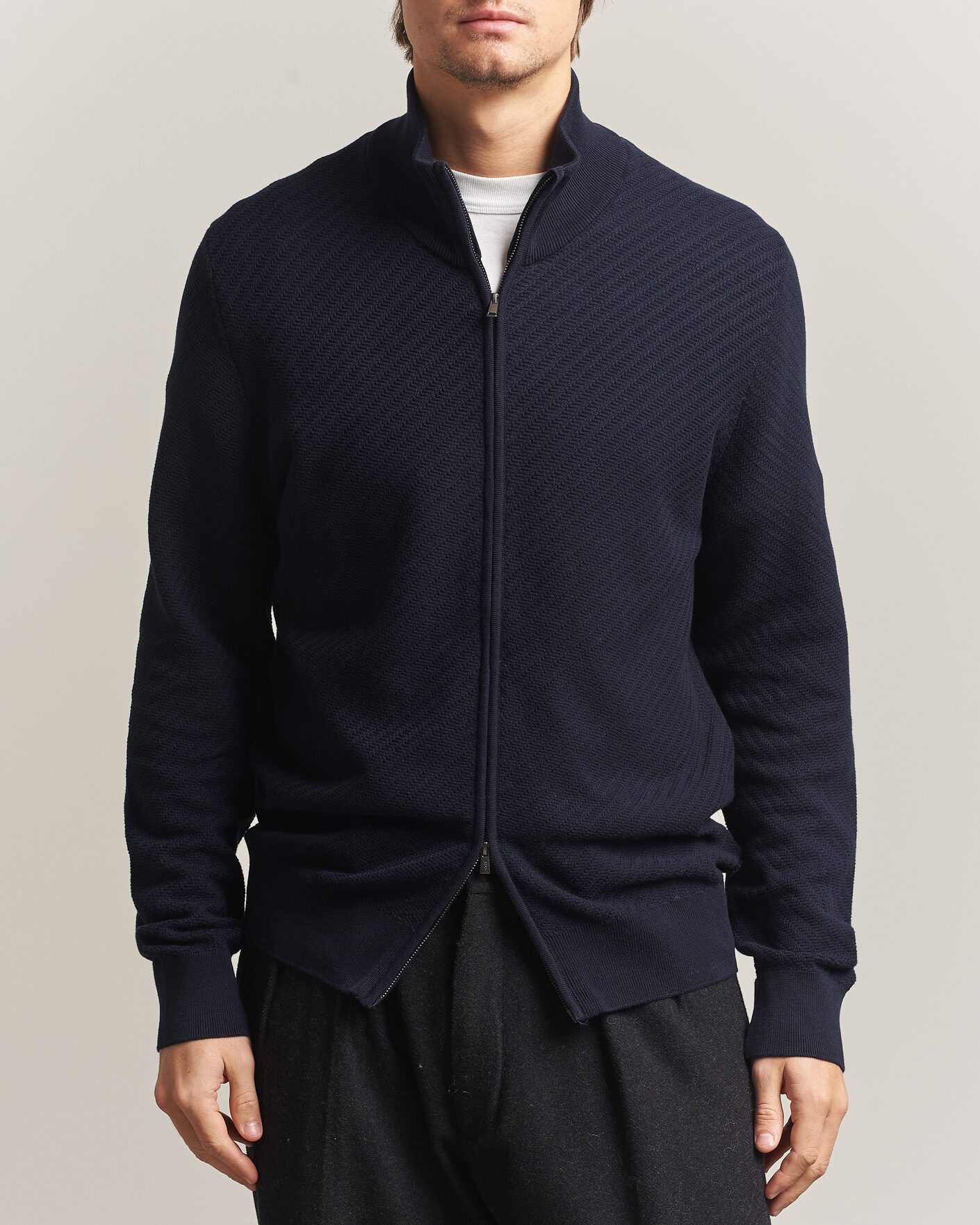 Herre | Trøjer | BOSS BLACK | Loretti Cotton Knitted Full Zip Dark Blue