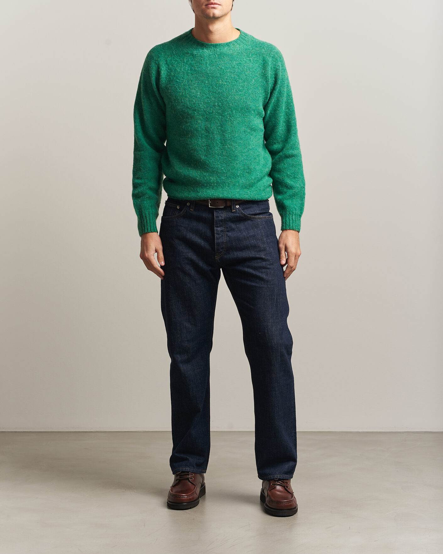 Herre | Trøjer | Harley Of Scotland | Brushed Supersoft Lambswool Crewneck Evergreen