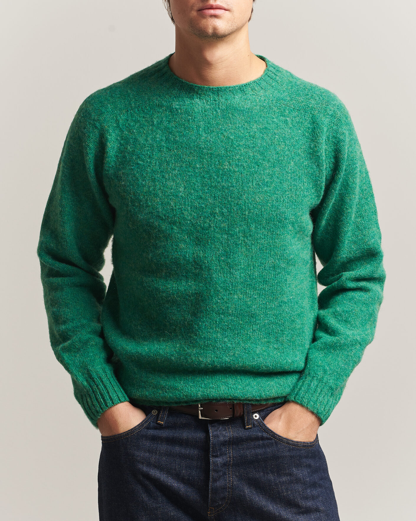 Herre | Trøjer | Harley Of Scotland | Brushed Supersoft Lambswool Crewneck Evergreen