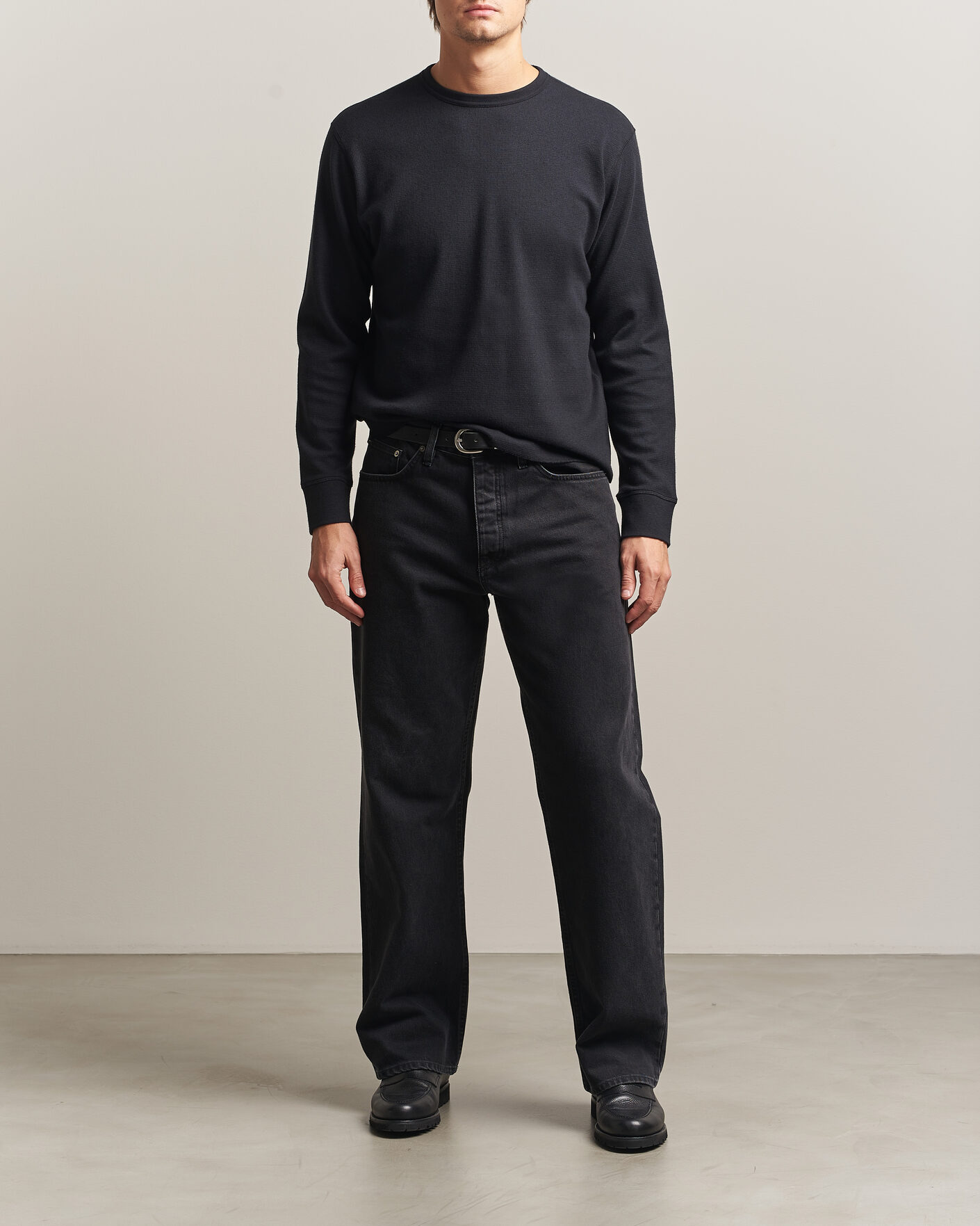 Herre | T-Shirts | Sunflower | Wool Waffle Long Sleeve T-Shirt Black