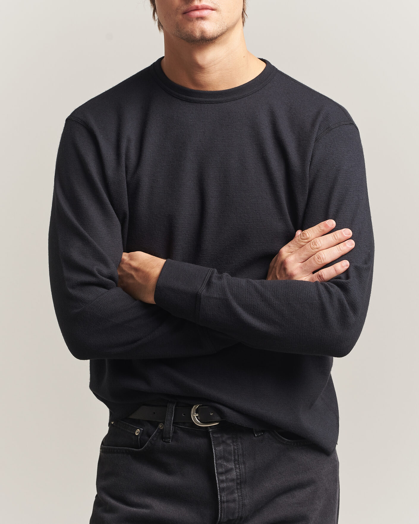 Herre | T-Shirts | Sunflower | Wool Waffle Long Sleeve T-Shirt Black