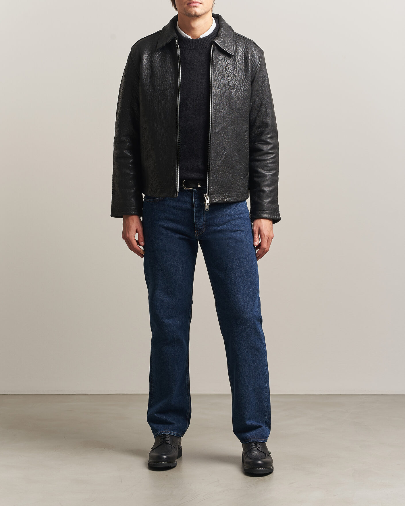 Herre | Jakker | Sunflower | Short Leather Jacket Black