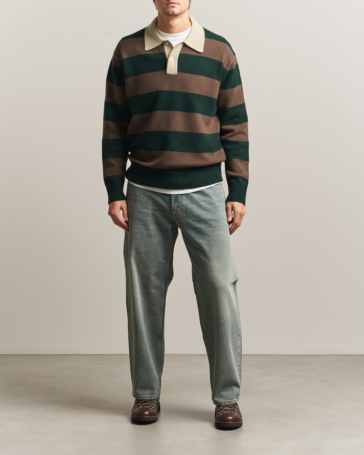 Herre | Trøjer | Forét | Frost Stripe Knit Polo Deep Green