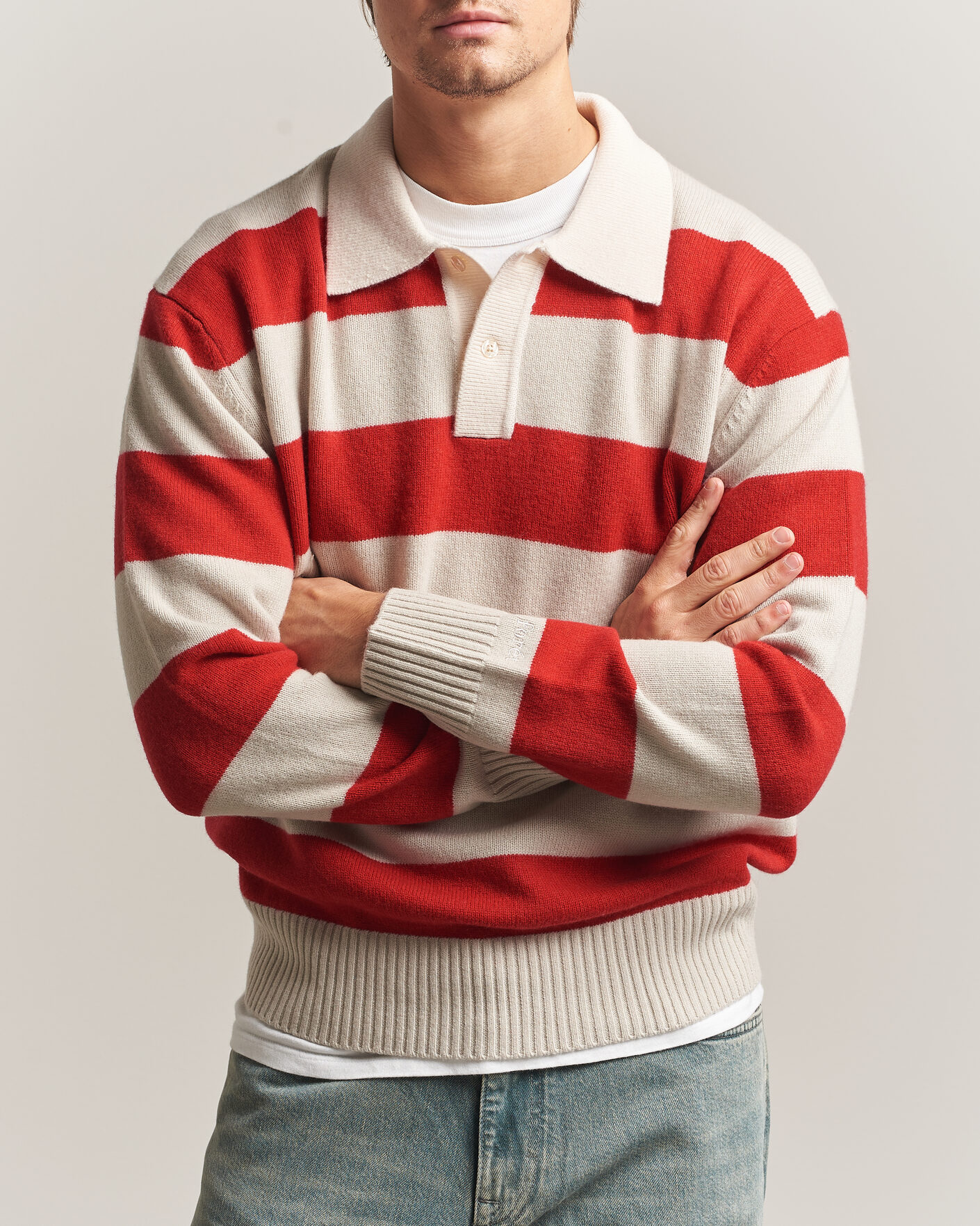 Herre | Trøjer | Forét | Frost Stripe Knit Polo Red