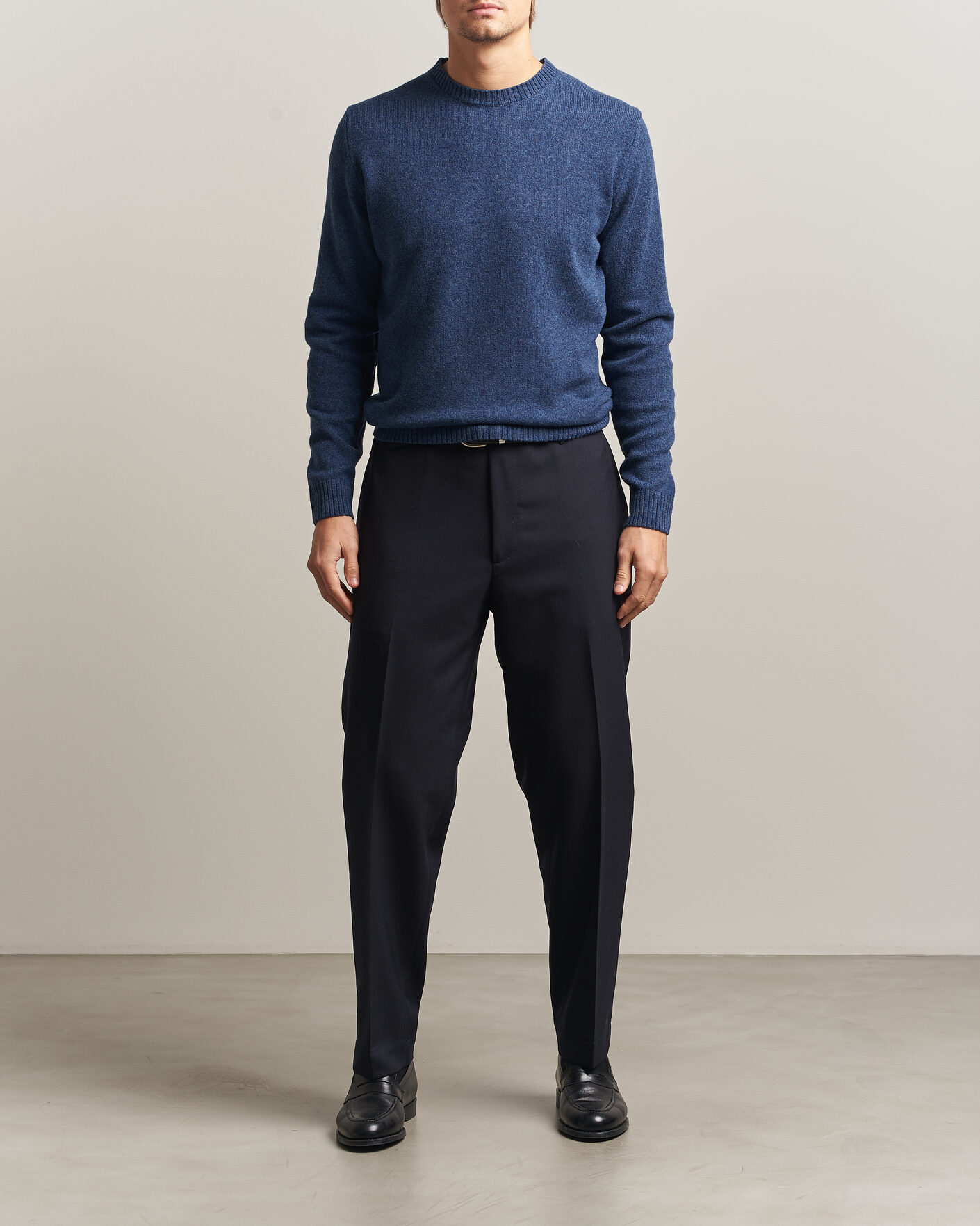 Herre | Trøjer | Stenströms | Knitted Lambswool Crew Neck Indigo Melange
