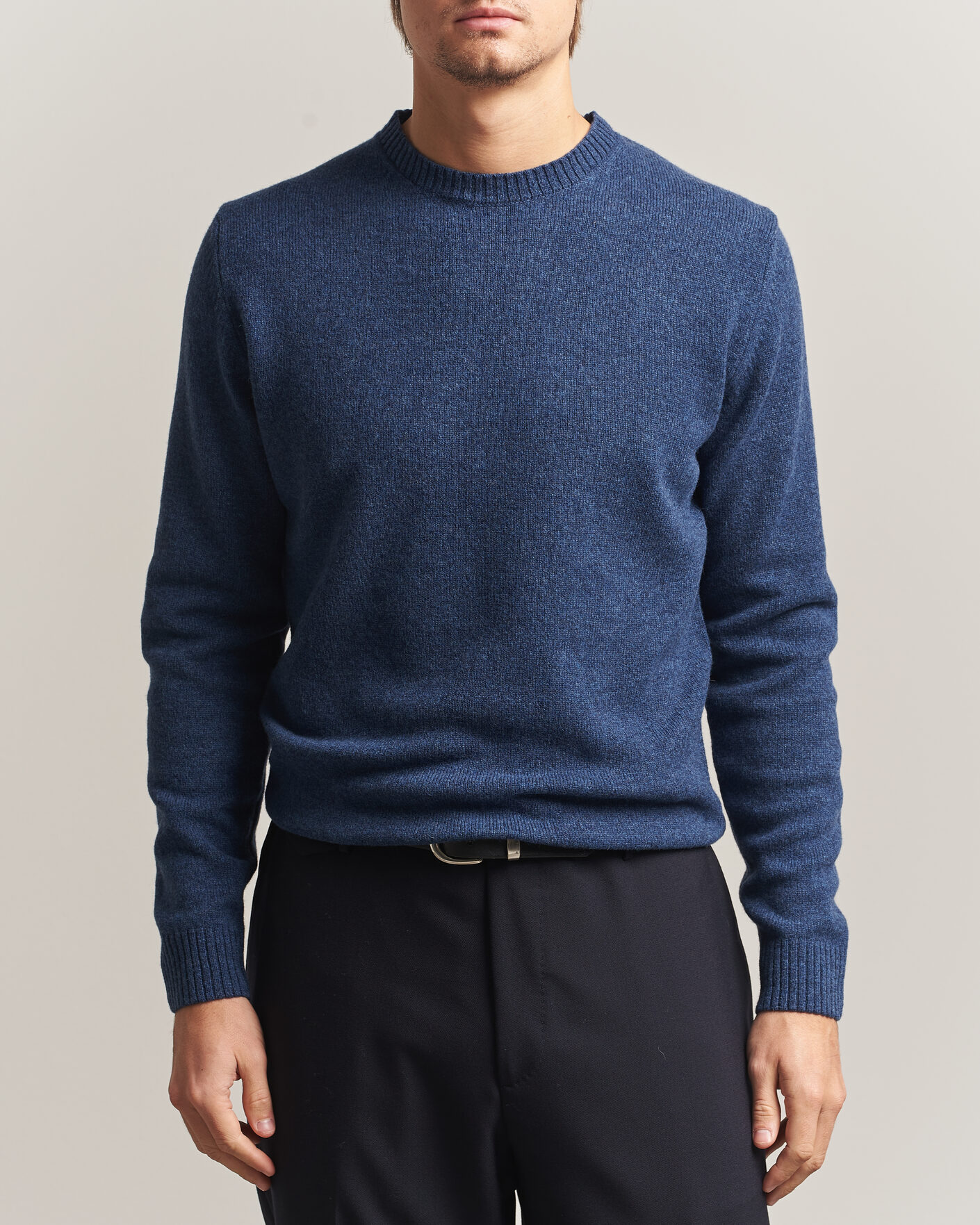 Herre | Trøjer | Stenströms | Knitted Lambswool Crew Neck Indigo Melange