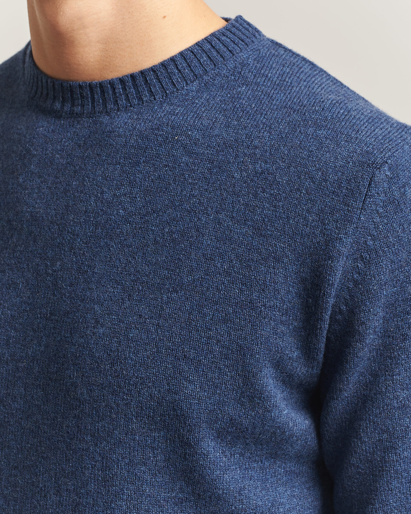 Herre | Trøjer | Stenströms | Knitted Lambswool Crew Neck Indigo Melange
